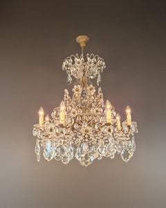 Lustre en cristal de style antique, en laiton, de style Art nouveau, orné de fleurs