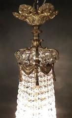 Antique Crystal Chandelier Ceiling Brass Lustre Lights, 1900s