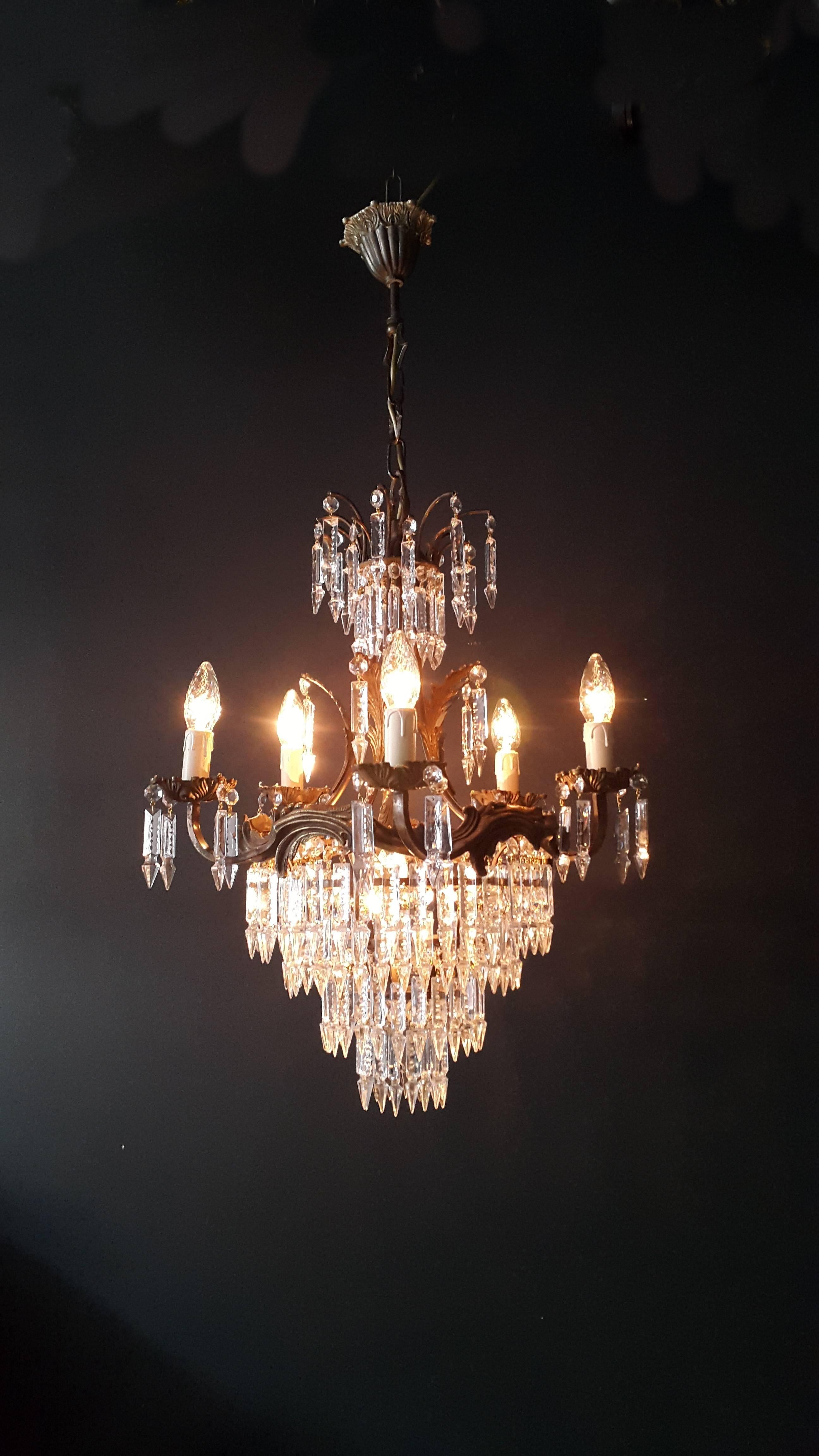 European Crystal Chandelier Old Ceiling Lamp Brass Lustre Lights, 1940s Lamp Antique