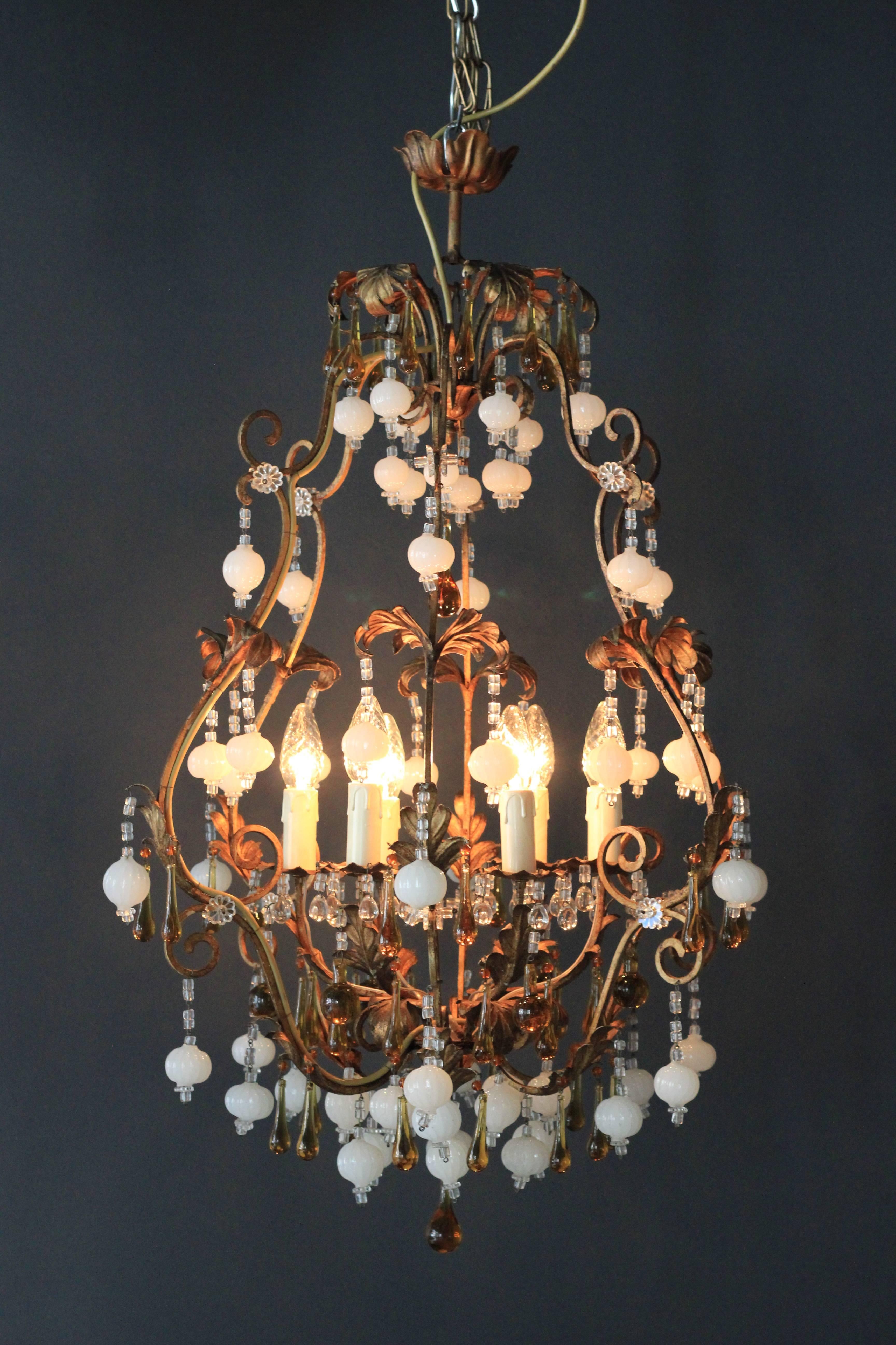 Special Murano Crystal Chandelier White and Brown Colorful Amber Lustré Cage 1