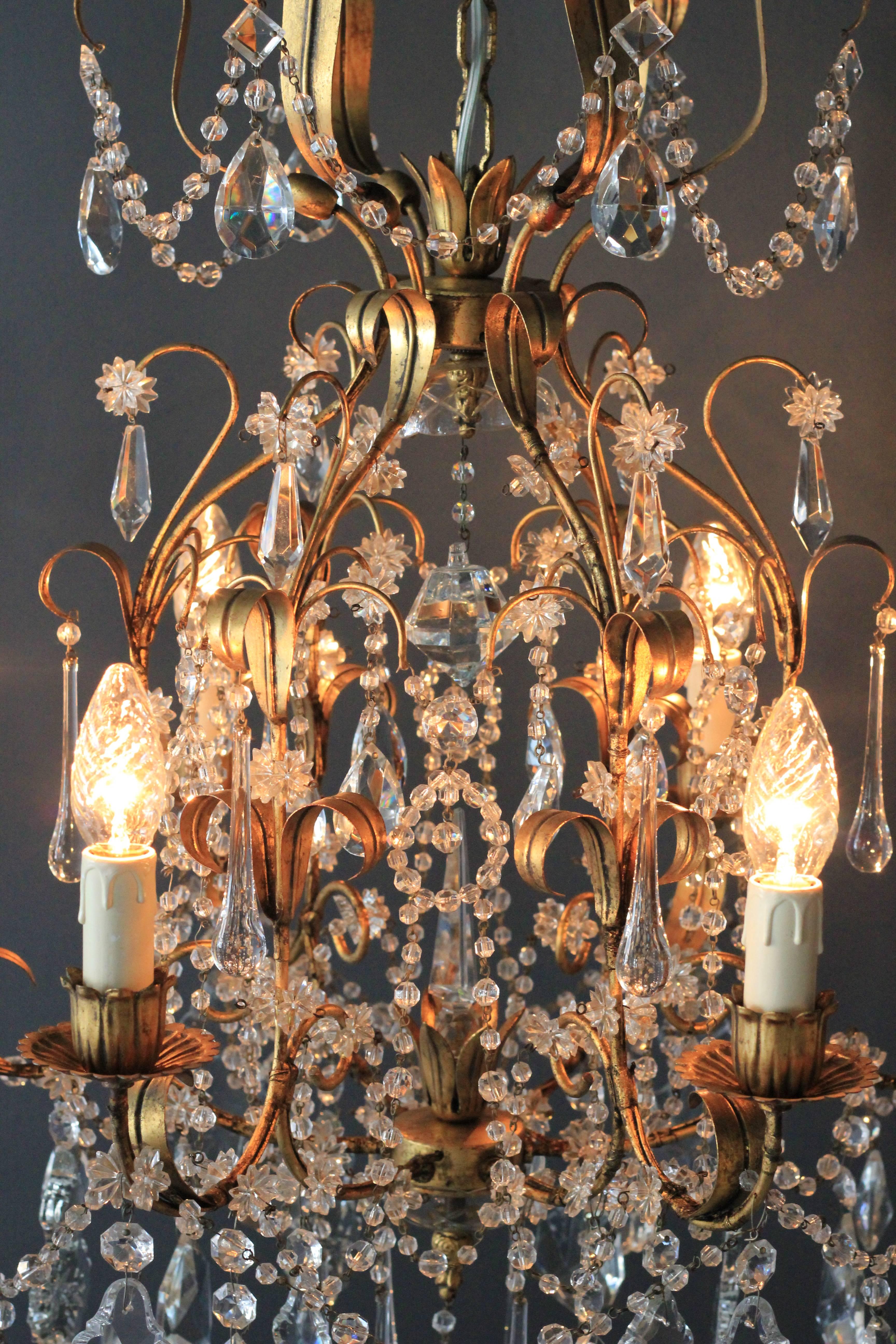 Art Nouveau Crystal Chandelier with Murano Elements