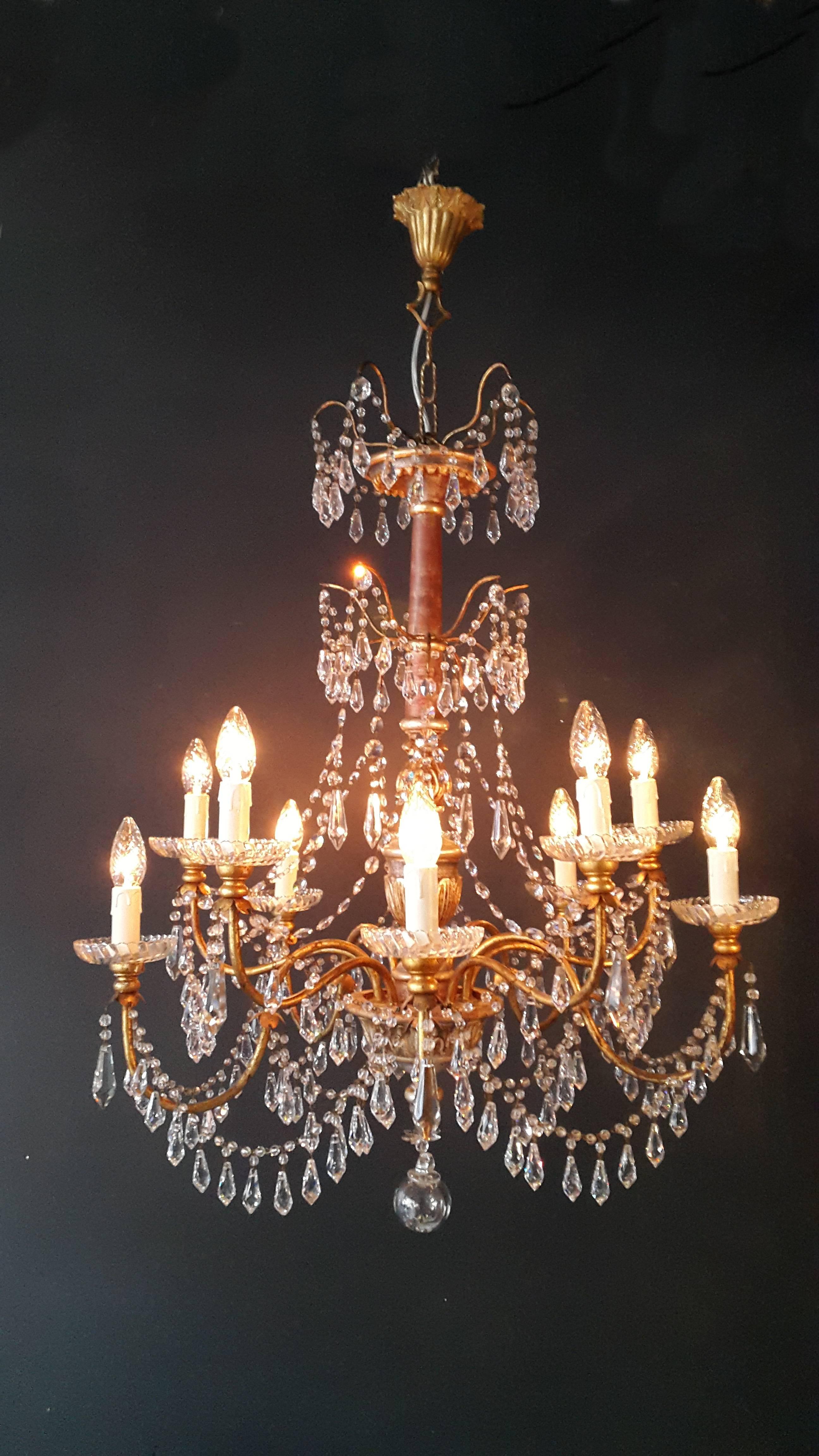 18th Century Antique Crystal Chandelier Lustre, 19th Century Wood