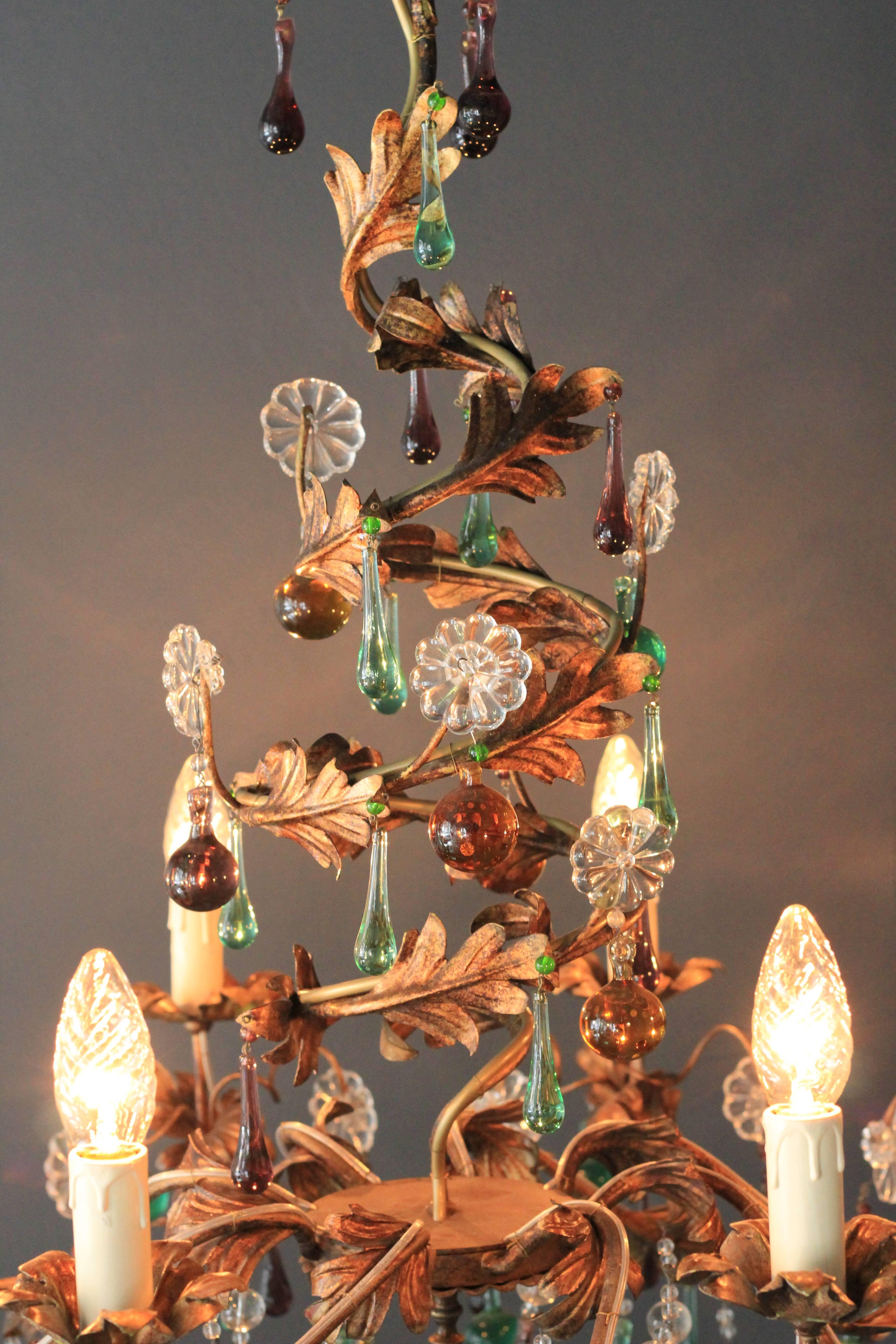 Art Nouveau Murano Glass Chandelier Colorful Spiral Special Green Brown Lustre Ceiling Lamp