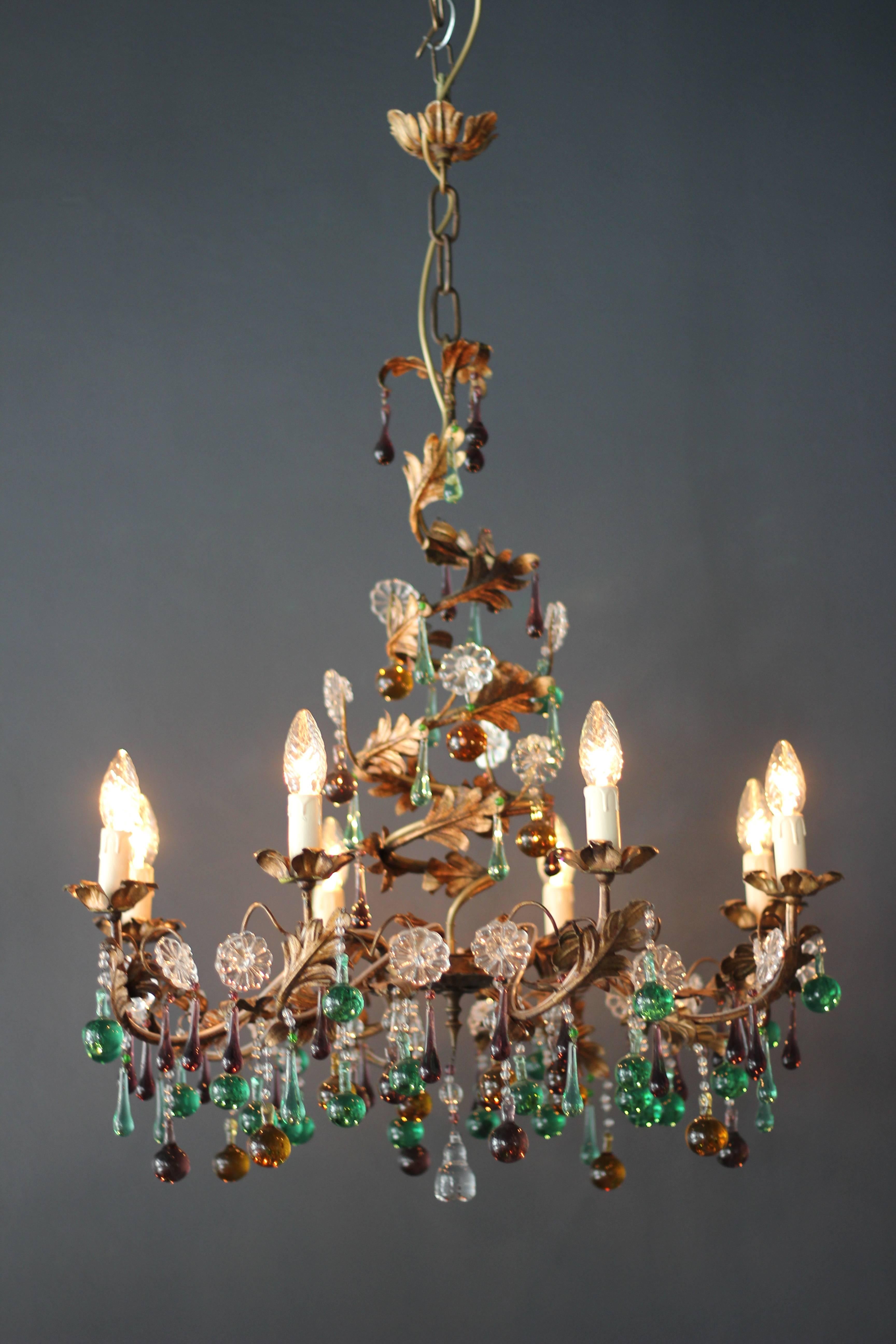Murano Glass Chandelier Colorful Spiral Special Green Brown Lustre Ceiling Lamp In Excellent Condition In Berlin, DE