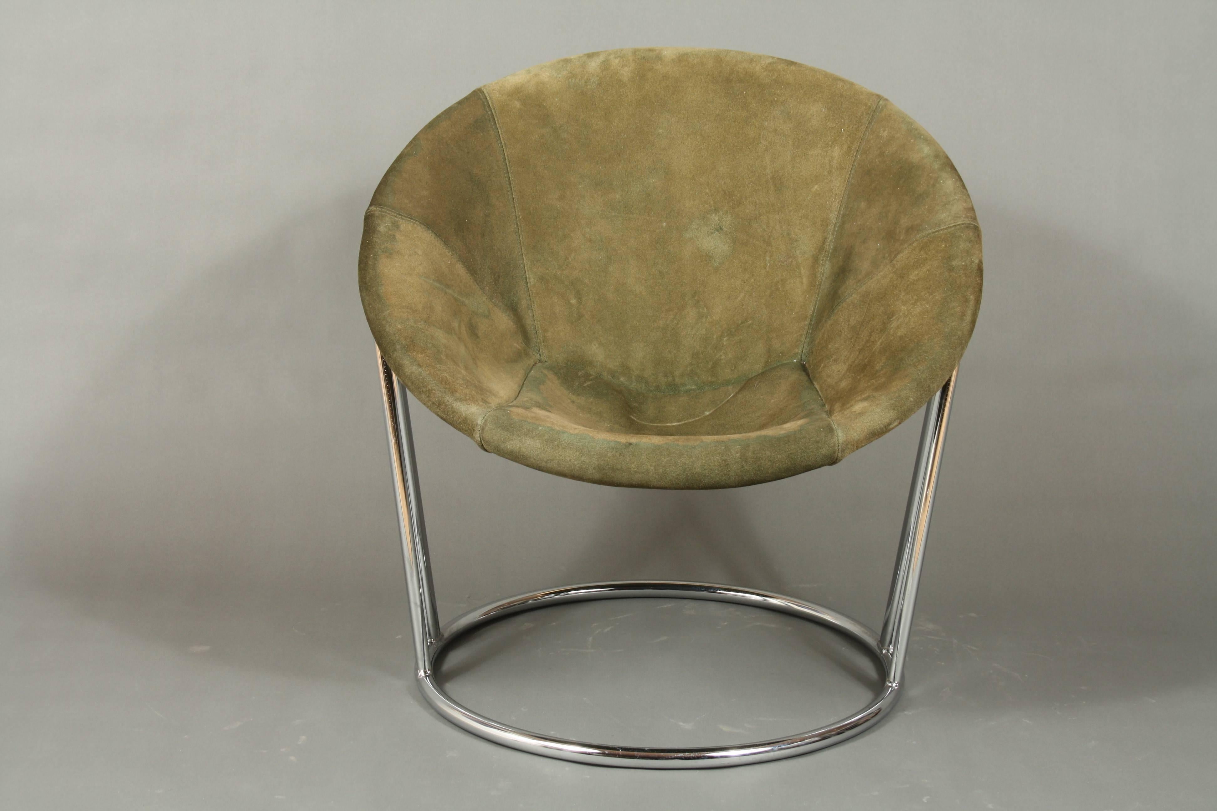 Circle Chairs, Chrome and Green Suede For Sale 1
