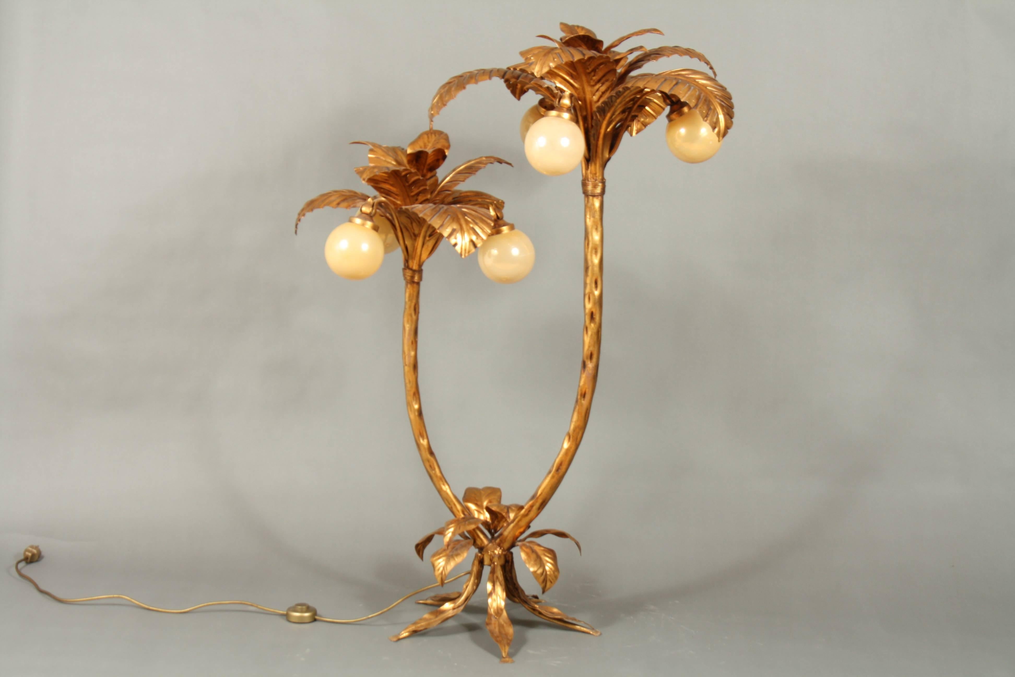 Hollywood Regency Palm Tree Floor Lamp, Gilt For Sale