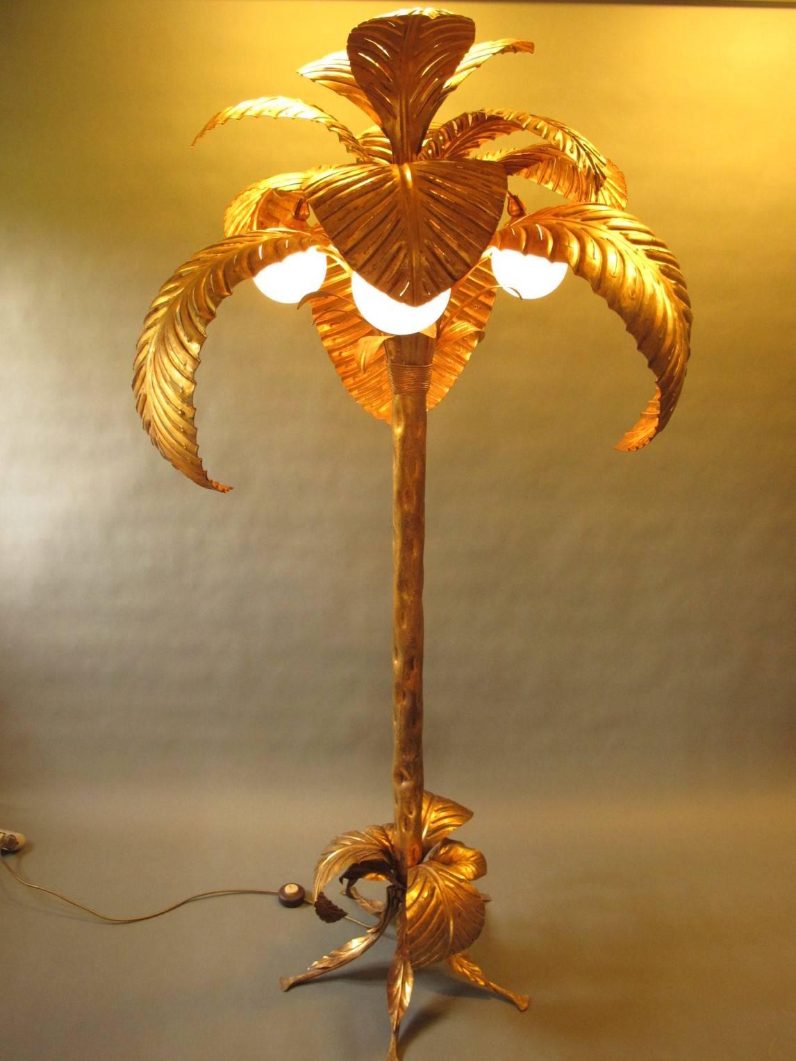 Hollywood Regency Mid-20th Century Gilt Palm Tree Floor Lamp