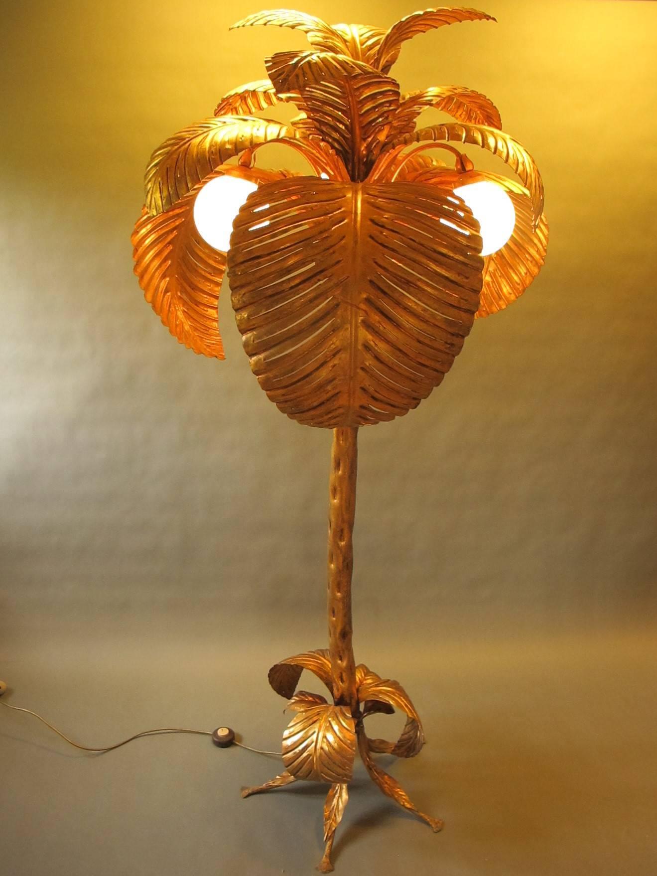 French Mid-20th Century Gilt Palm Tree Floor Lamp
