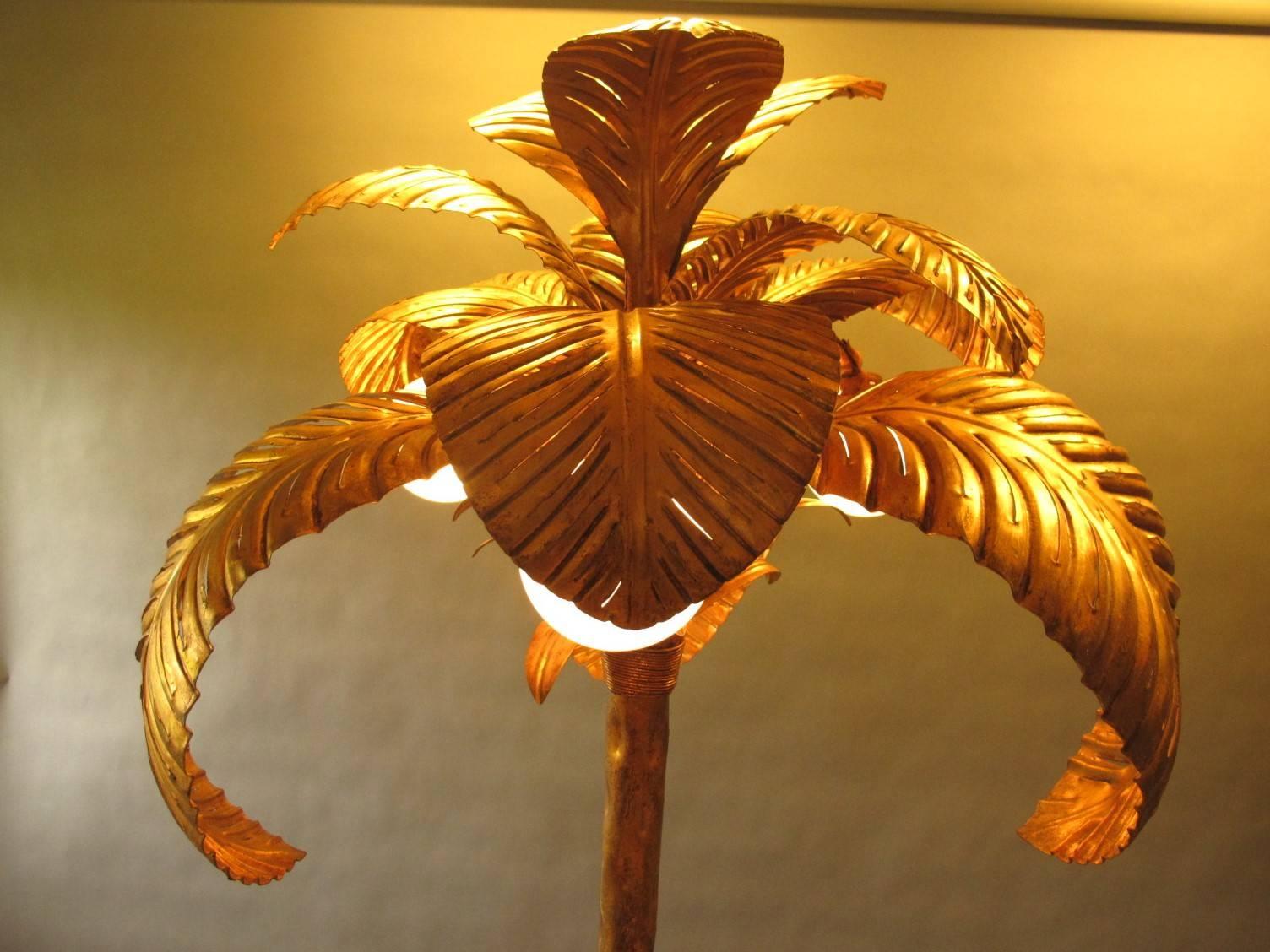 Frosted Mid-20th Century Gilt Palm Tree Floor Lamp