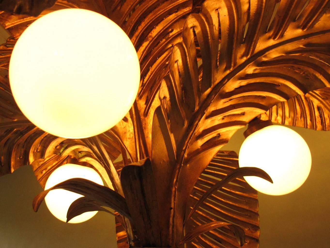 Mid-20th Century Gilt Palm Tree Floor Lamp In Good Condition In Faarevejle, DK