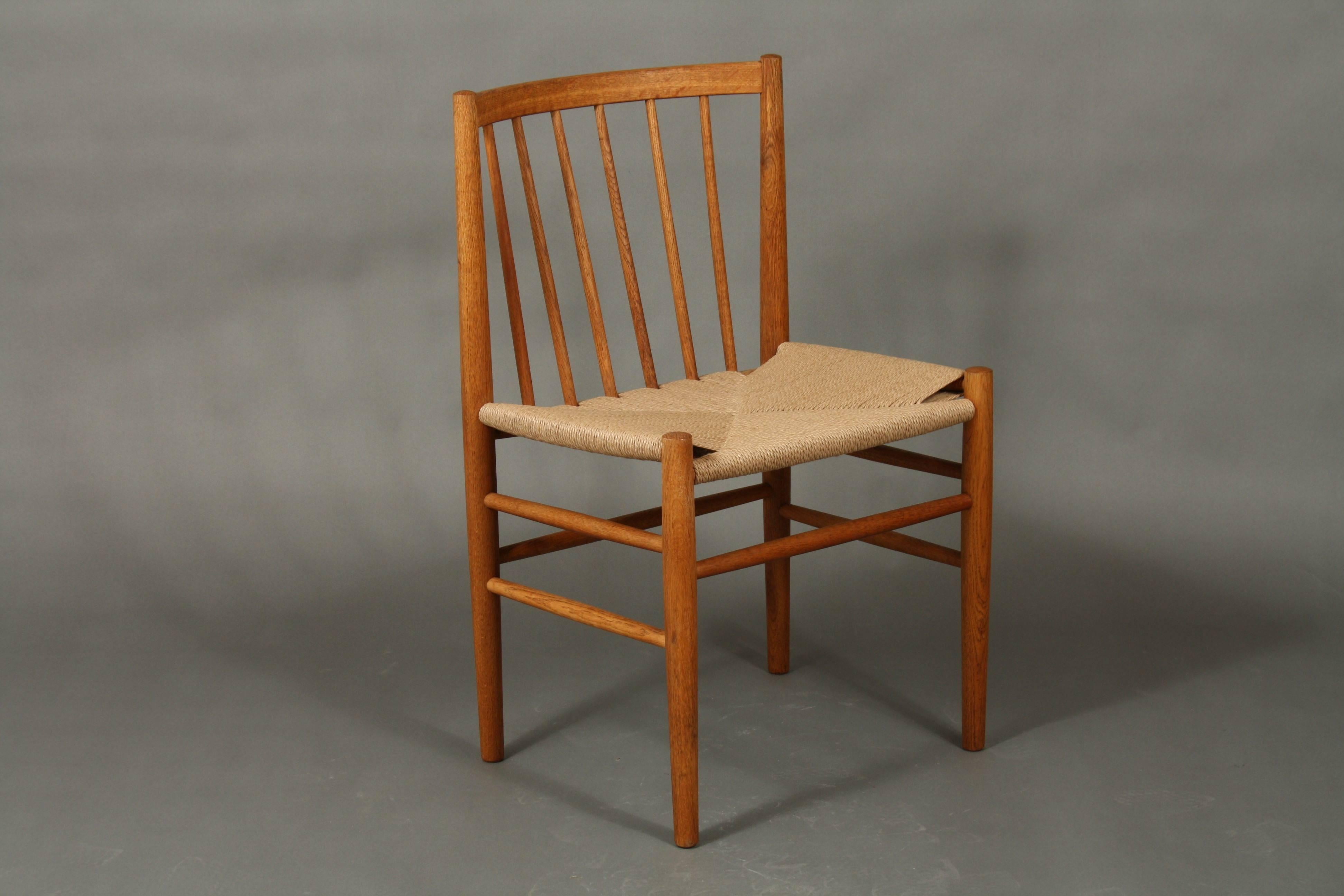 Danish Mid-Century Jørgen Bækmark Dining Chairs, Model J80 in Oak and Paper Cord