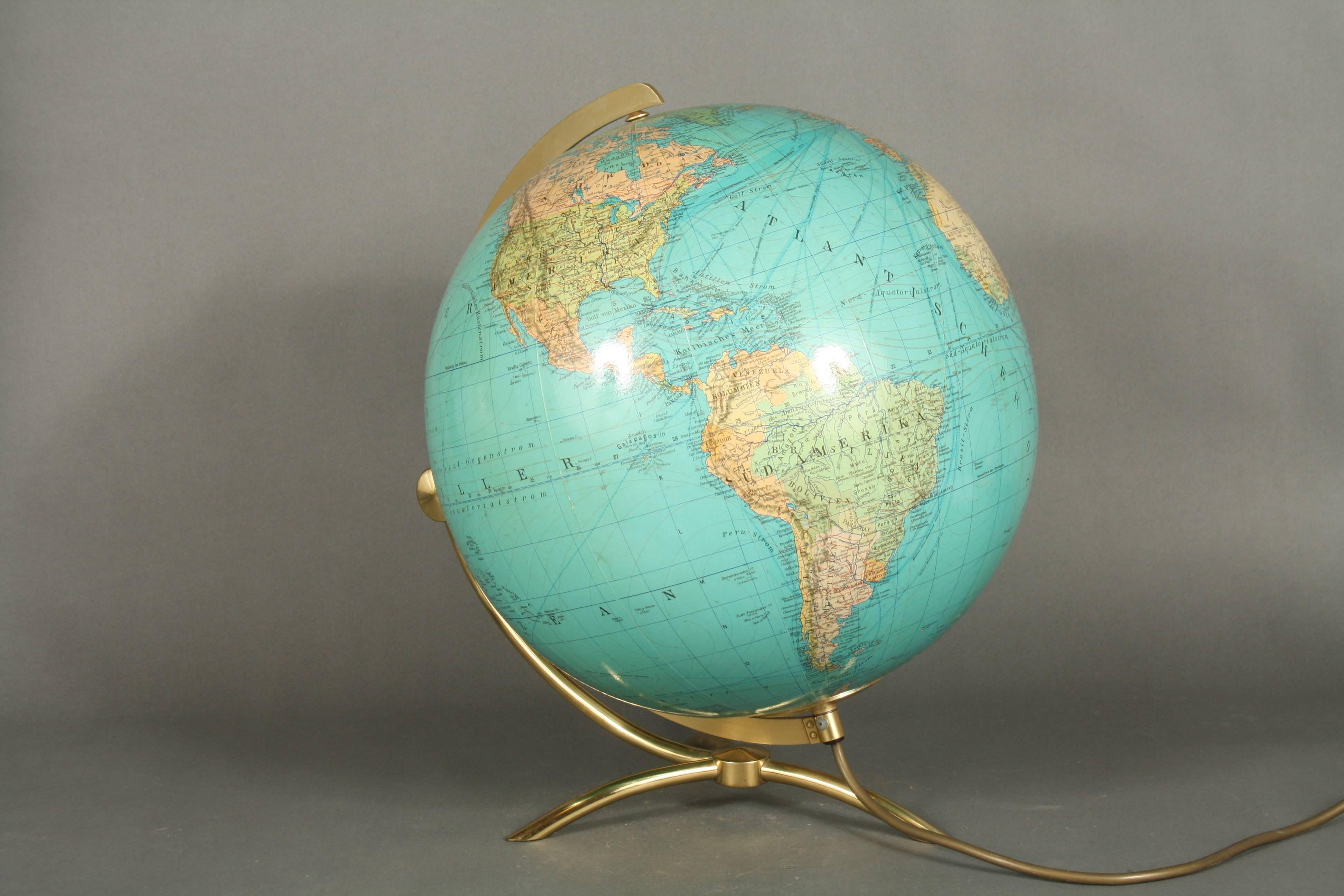 German Globe Made in the 1950s Glass and Brass, Columbus Duo 1