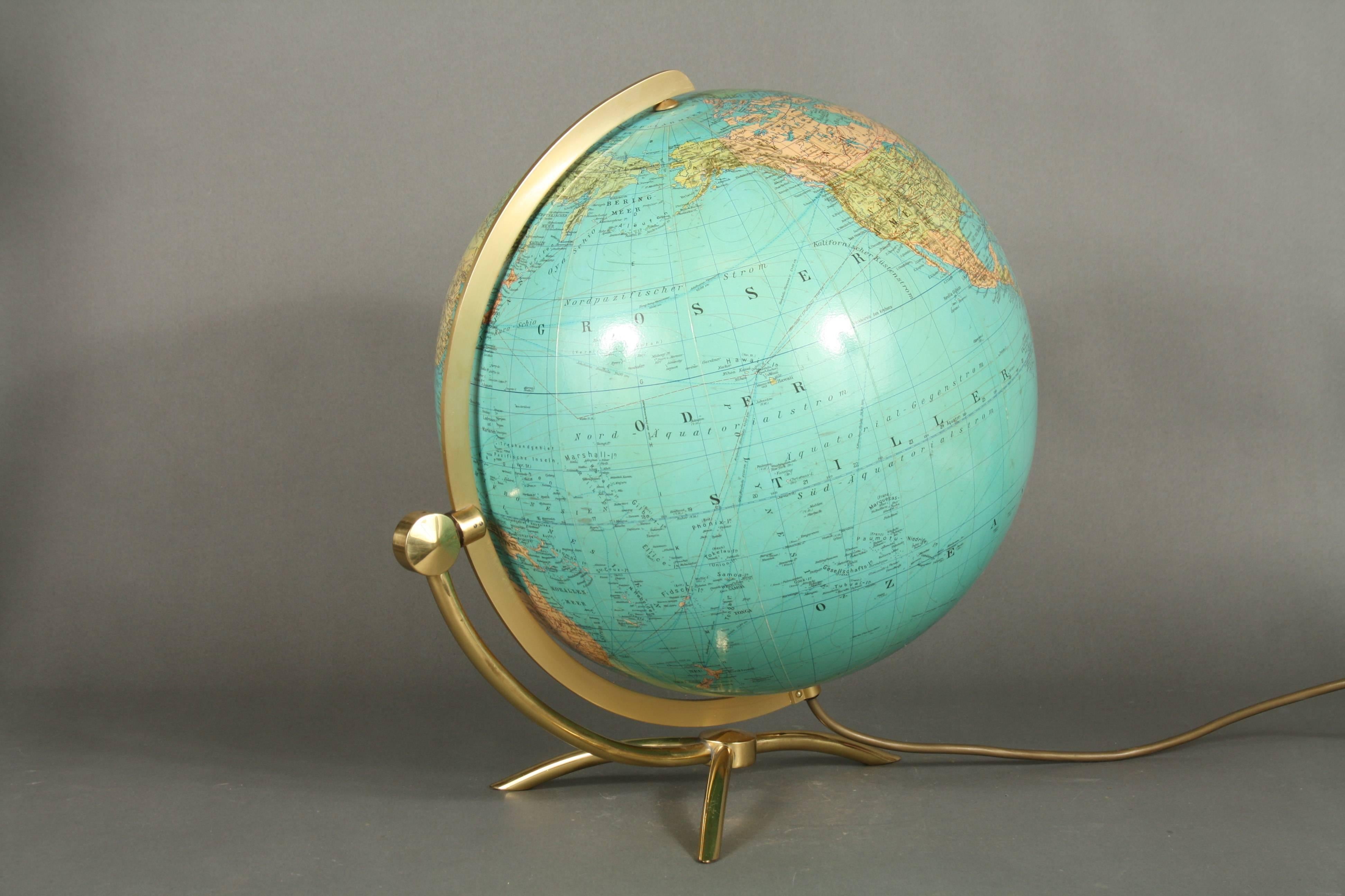 German Globe Made in the 1950s Glass and Brass, Columbus Duo 2