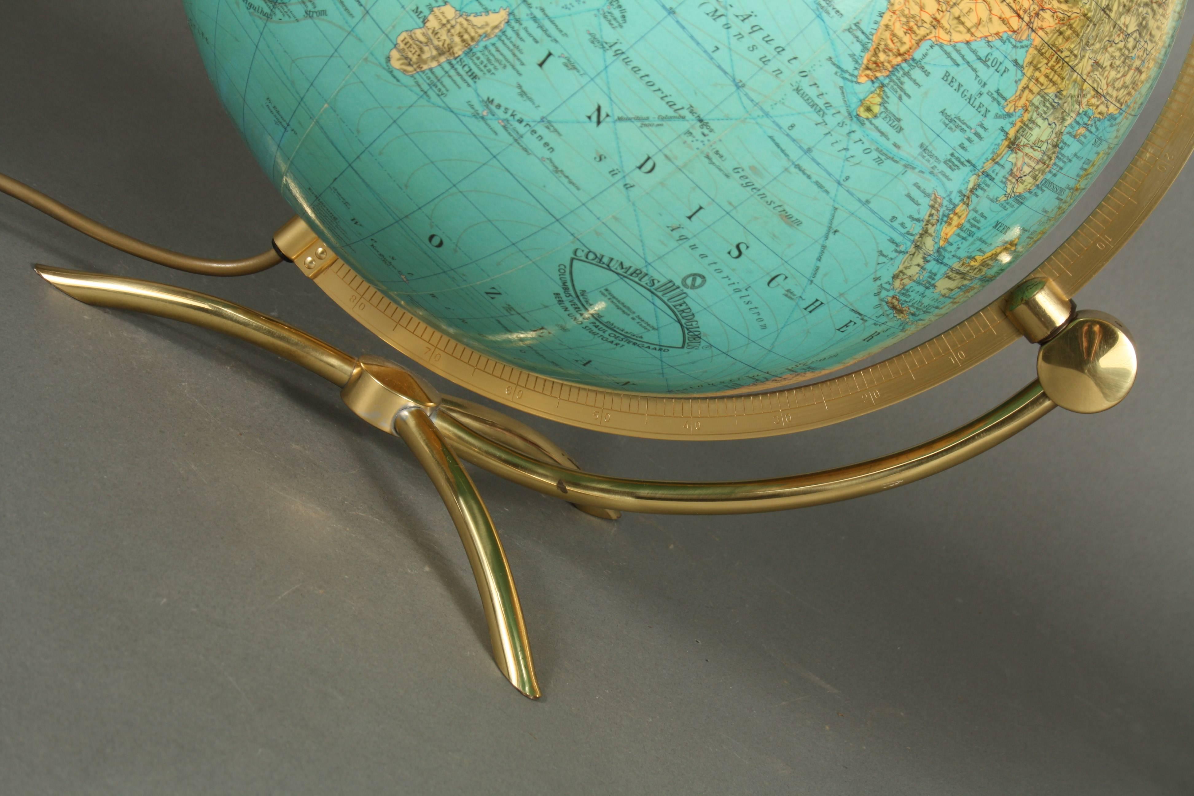 German Globe Made in the 1950s Glass and Brass, Columbus Duo 4