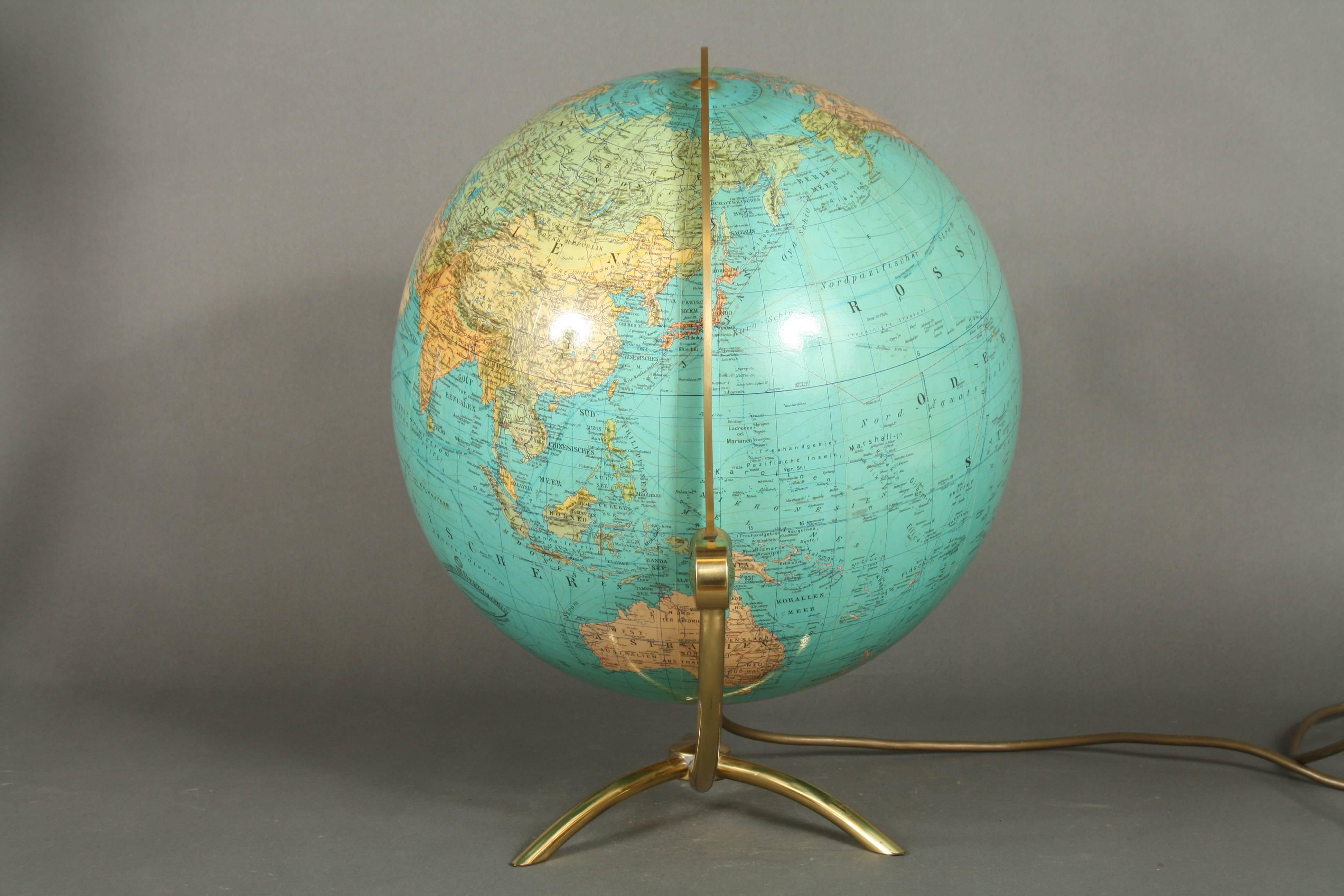German Globe Made in the 1950s Glass and Brass, Columbus Duo 5