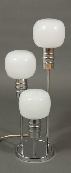 Chrome Table Lamp with Three White Glasses