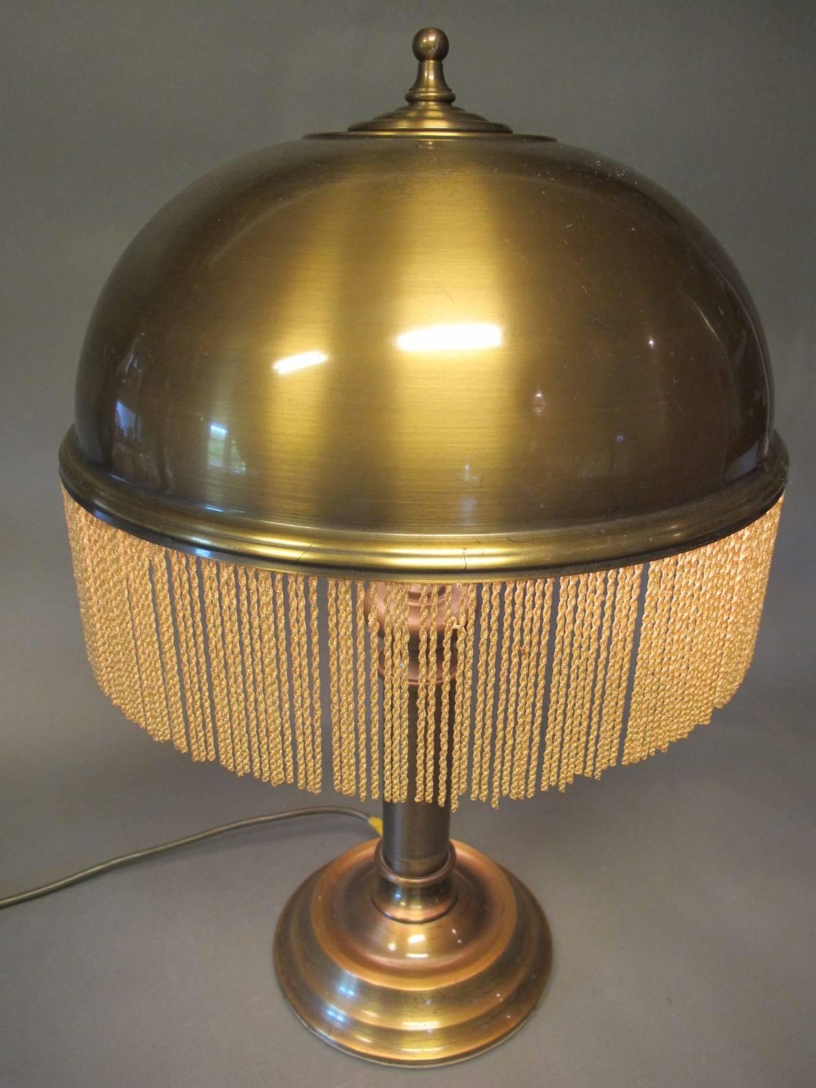 German Art Deco Table Lamp Brass and Fringe