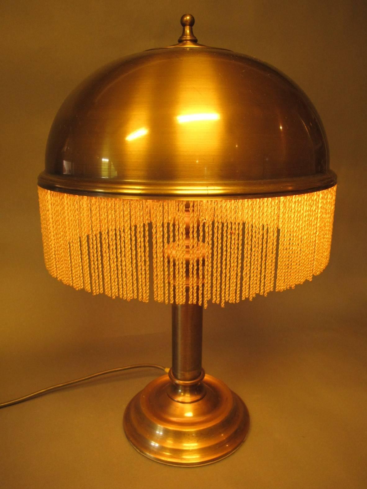 Art Deco Table Lamp Brass and Fringe In Good Condition In Faarevejle, DK