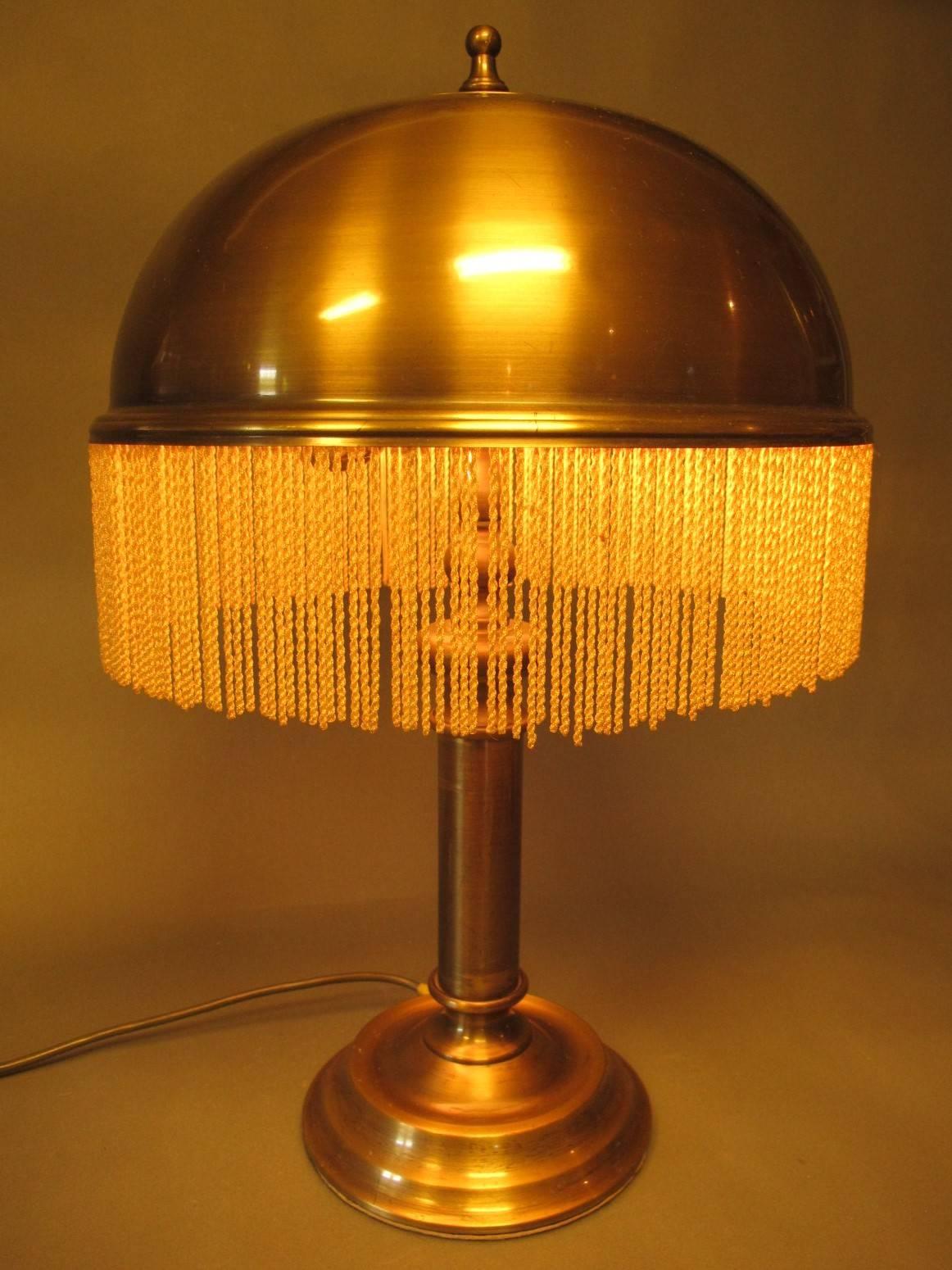 Mid-20th Century Art Deco Table Lamp Brass and Fringe