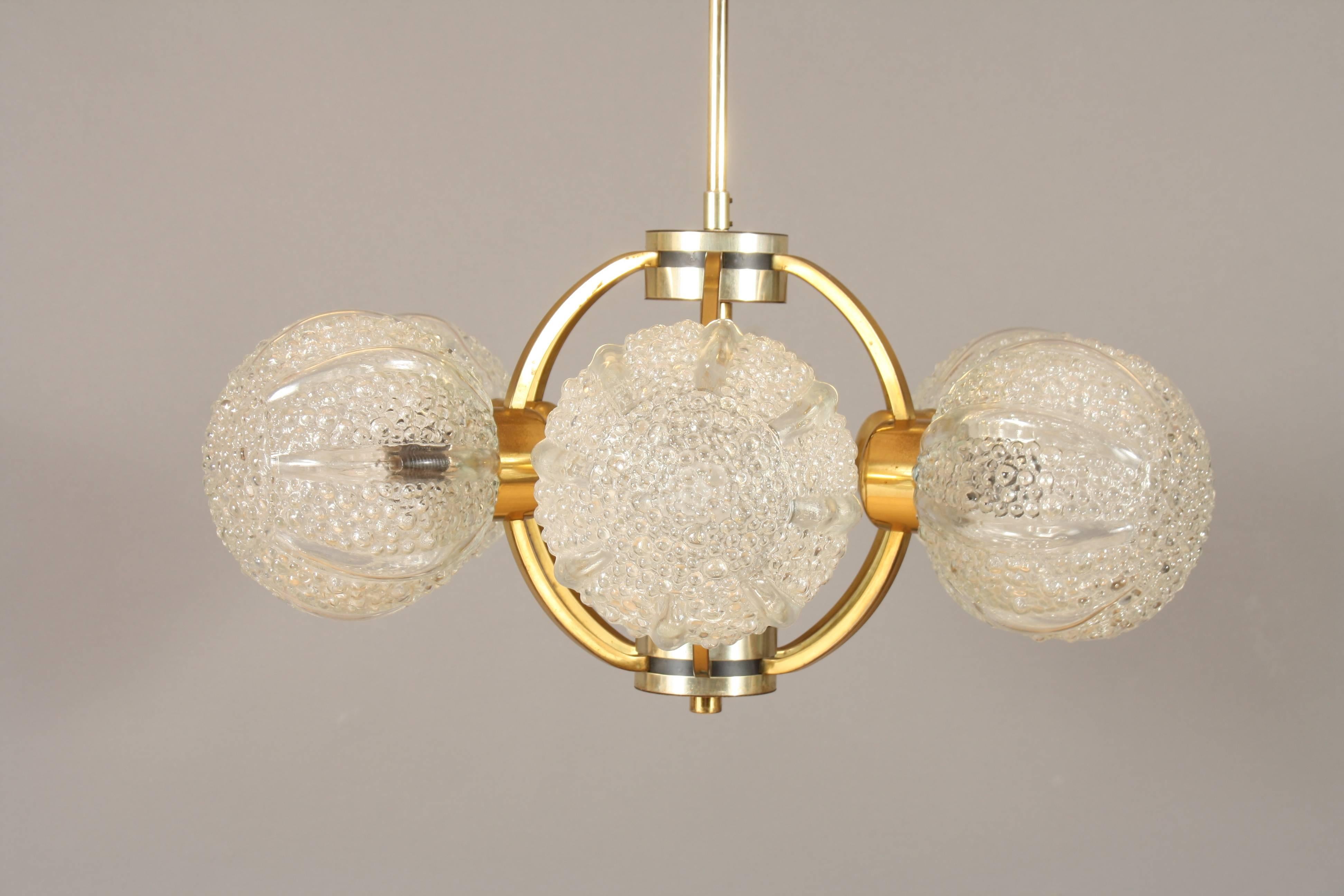 Beautiful brass and bubble glass Sputnik chandelier.
Germany, 1960s.