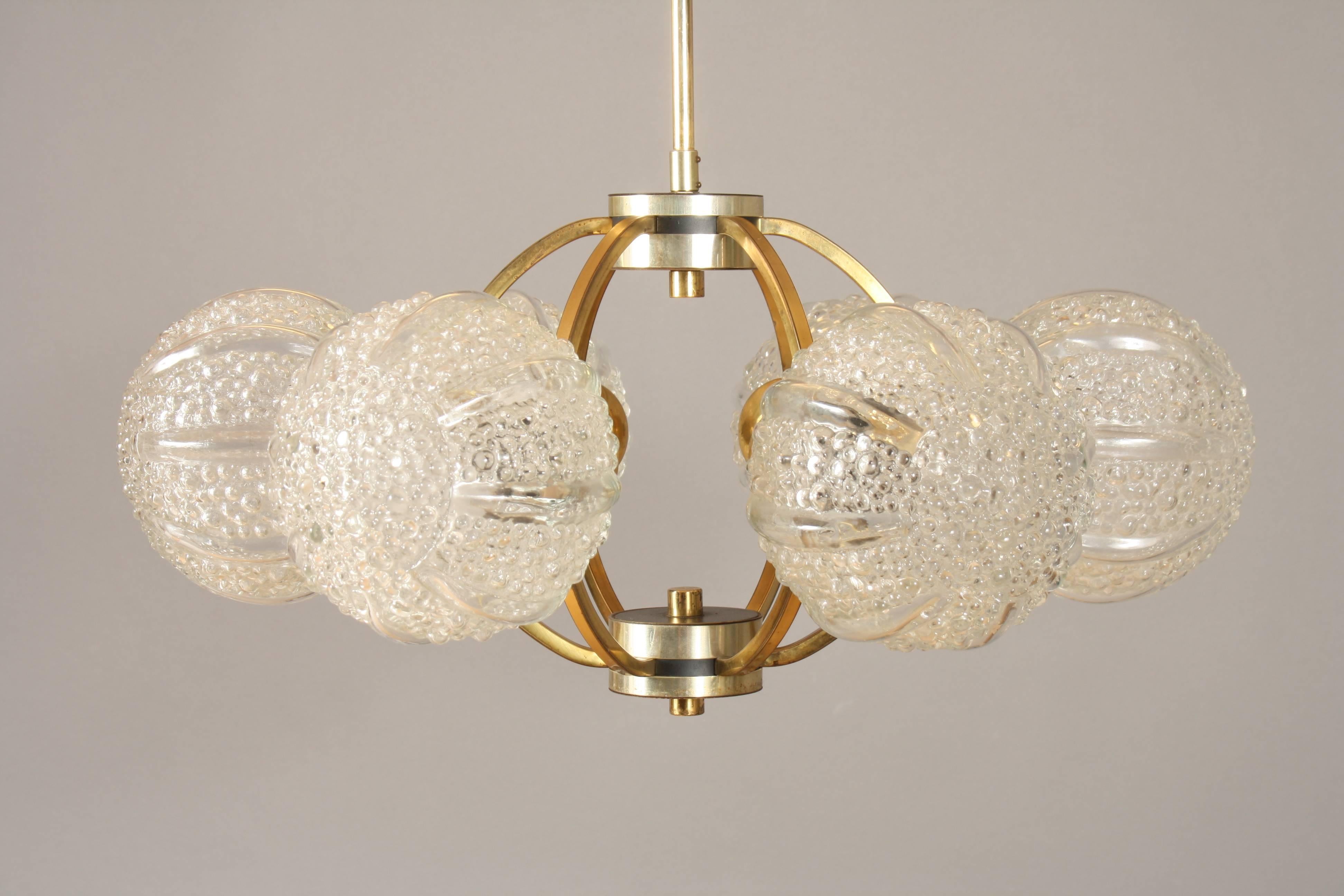 Mid-Century Modern German Brass and Glass Sputnik Pendant Light Chandelier