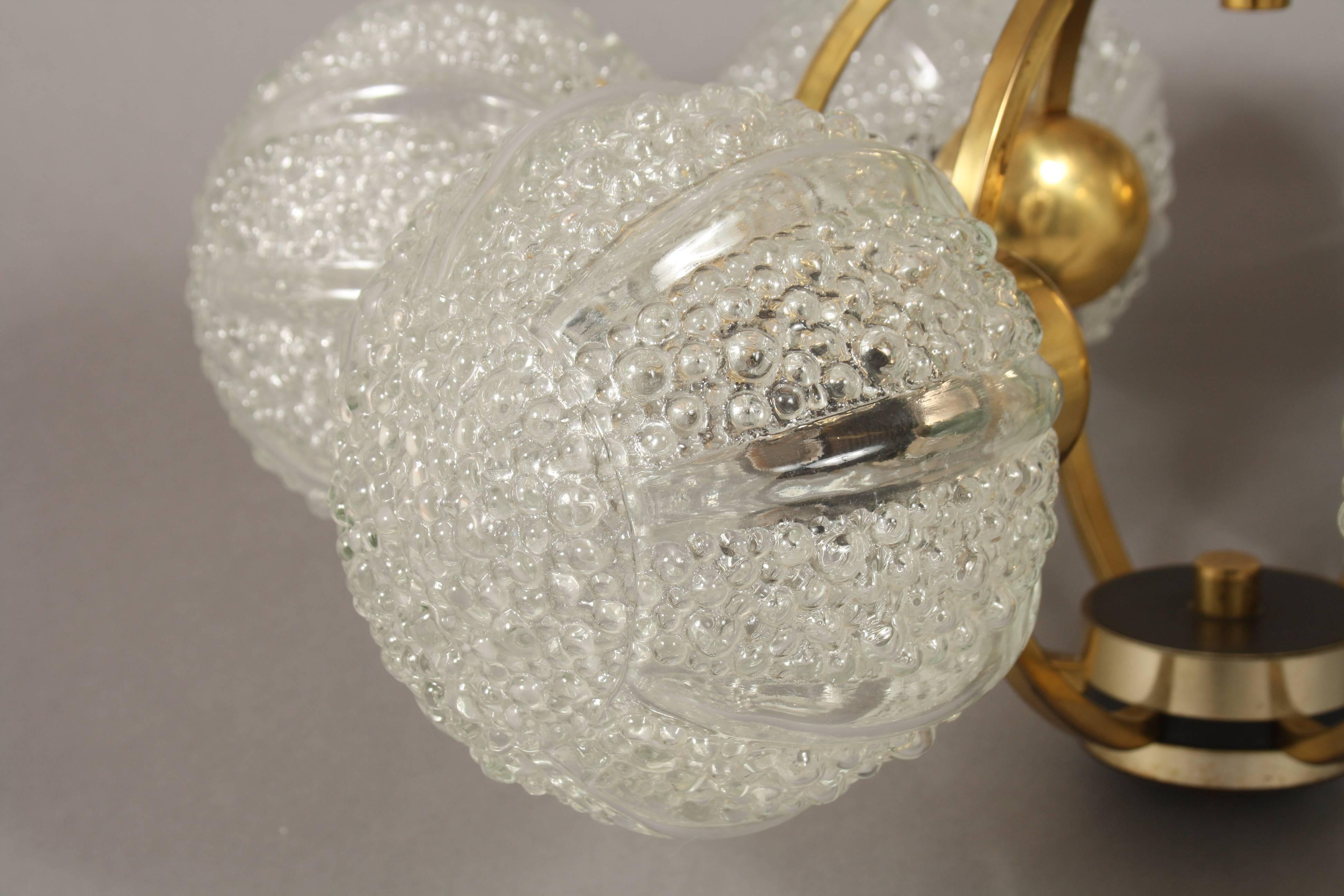 German Brass and Glass Sputnik Pendant Light Chandelier In Good Condition In Faarevejle, DK
