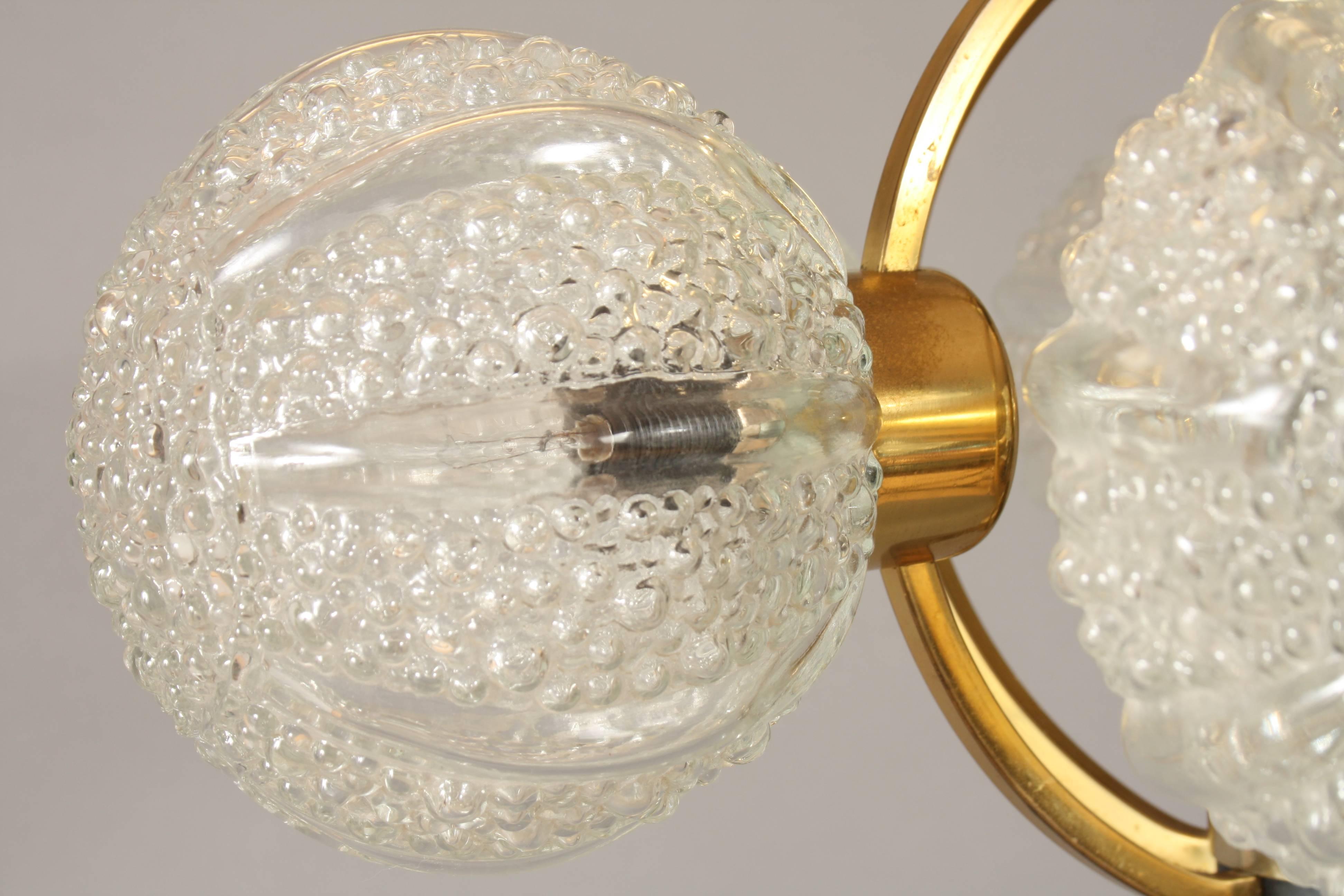 Mid-20th Century German Brass and Glass Sputnik Pendant Light Chandelier