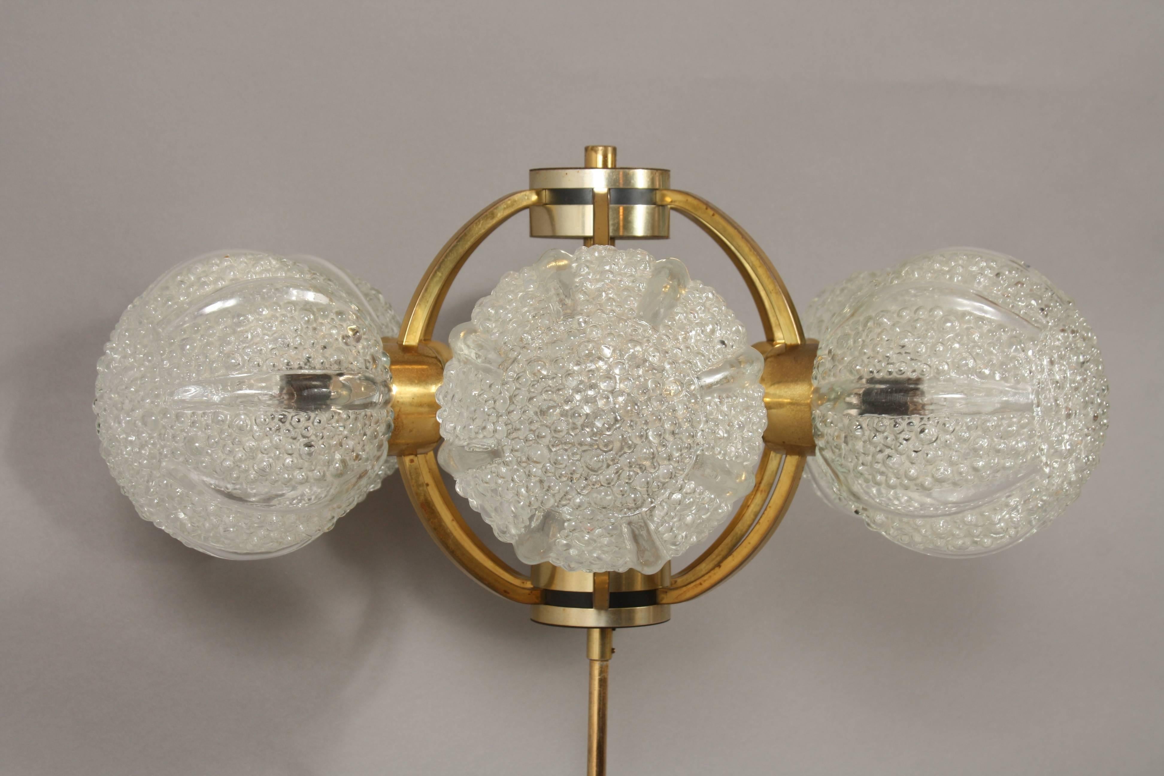 German Brass and Glass Sputnik Pendant Light Chandelier 1
