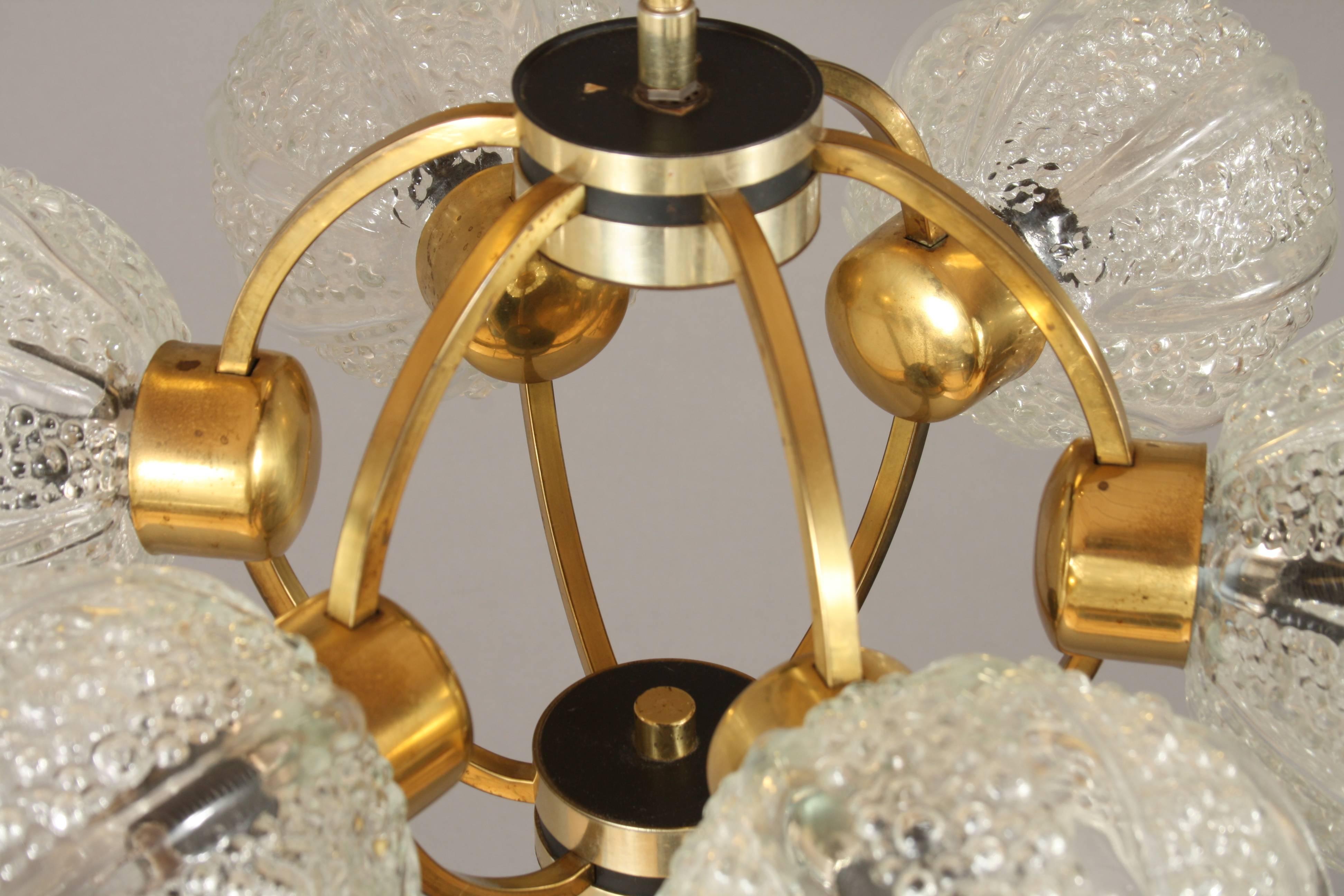 German Brass and Glass Sputnik Pendant Light Chandelier 2