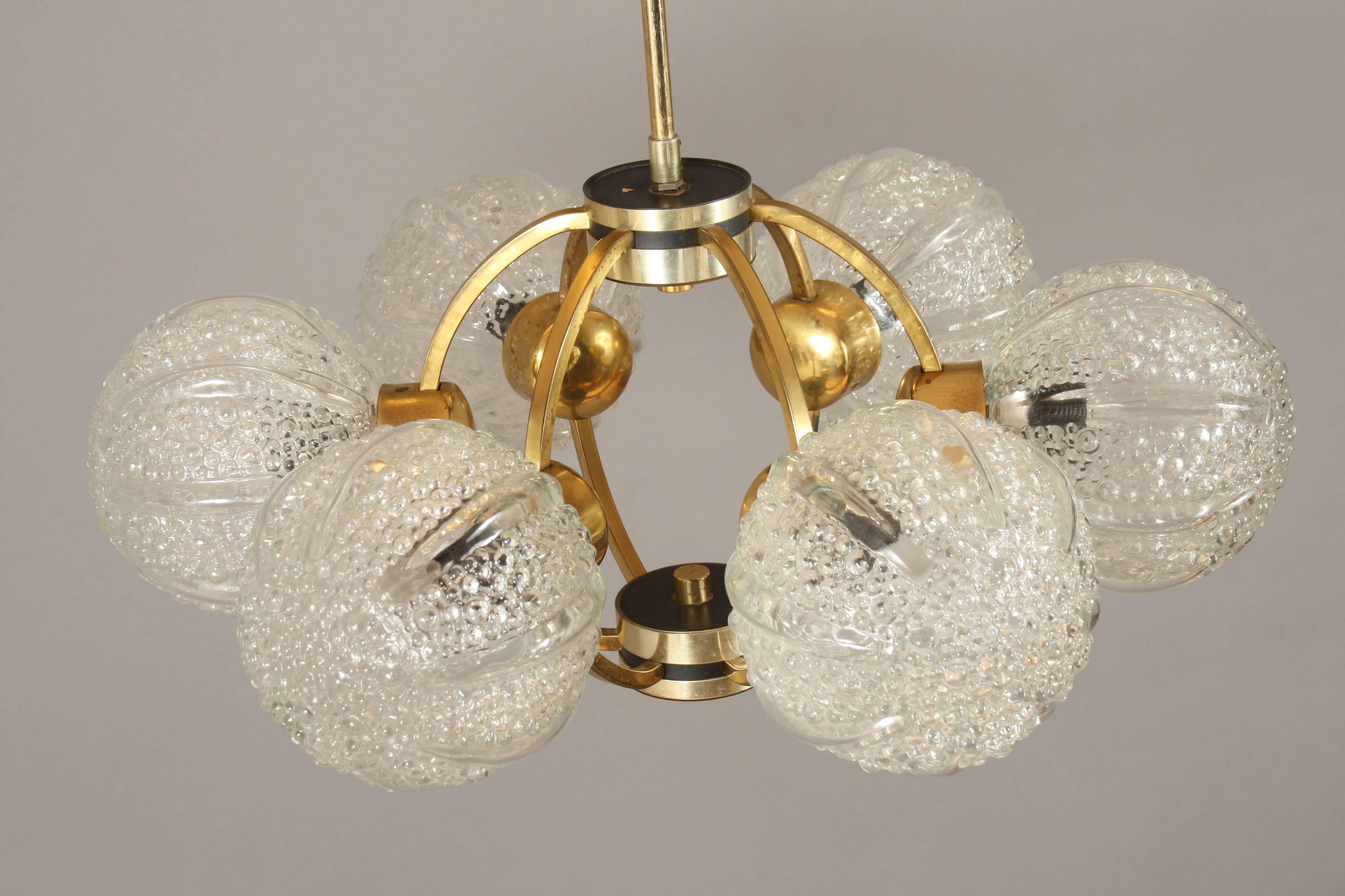 German Brass and Glass Sputnik Pendant Light Chandelier 3