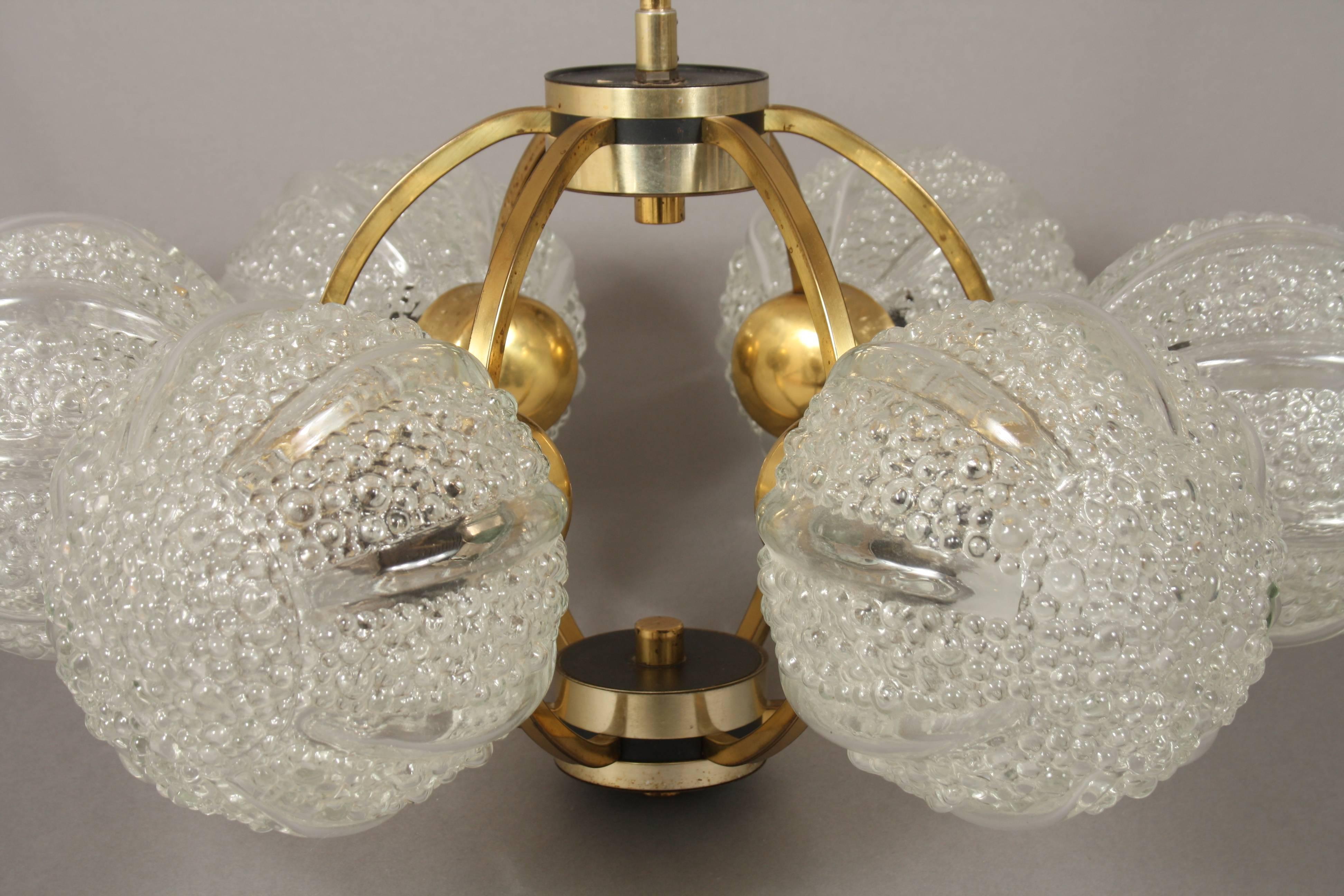 German Brass and Glass Sputnik Pendant Light Chandelier 4