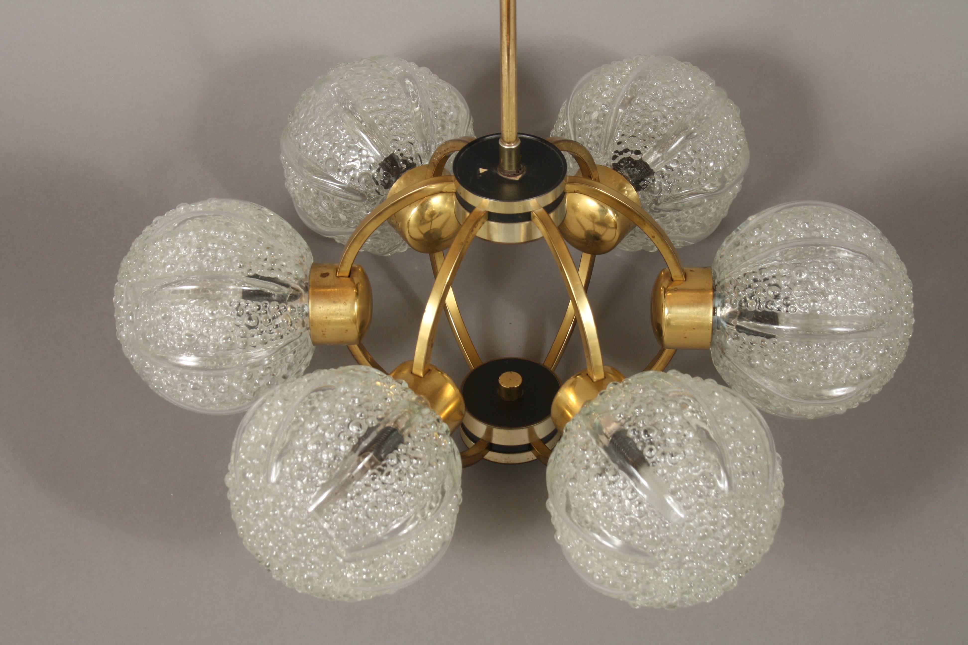 German Brass and Glass Sputnik Pendant Light Chandelier 5