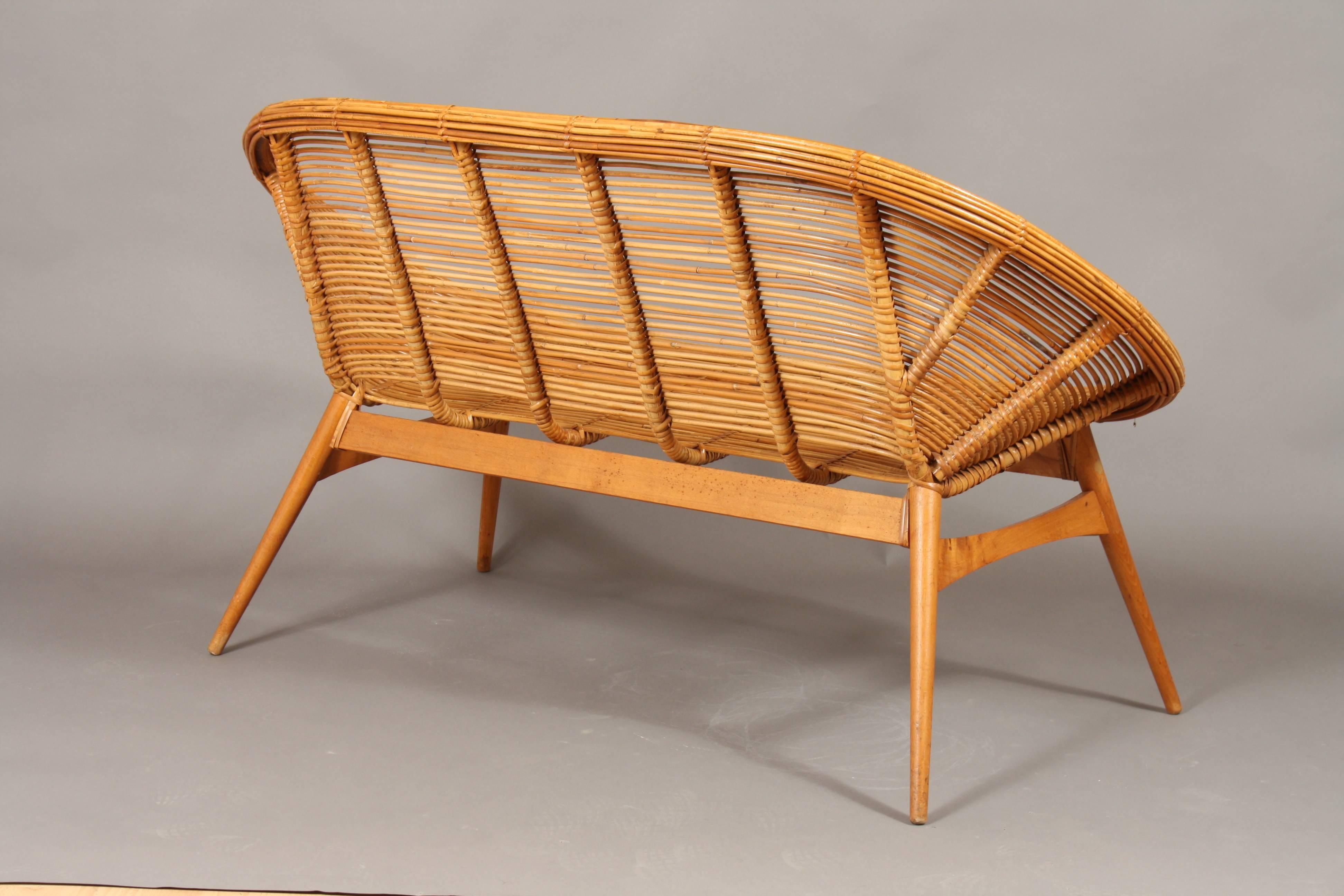 1960s Wicker Sofa with Teak Frame, Design from DDR 1