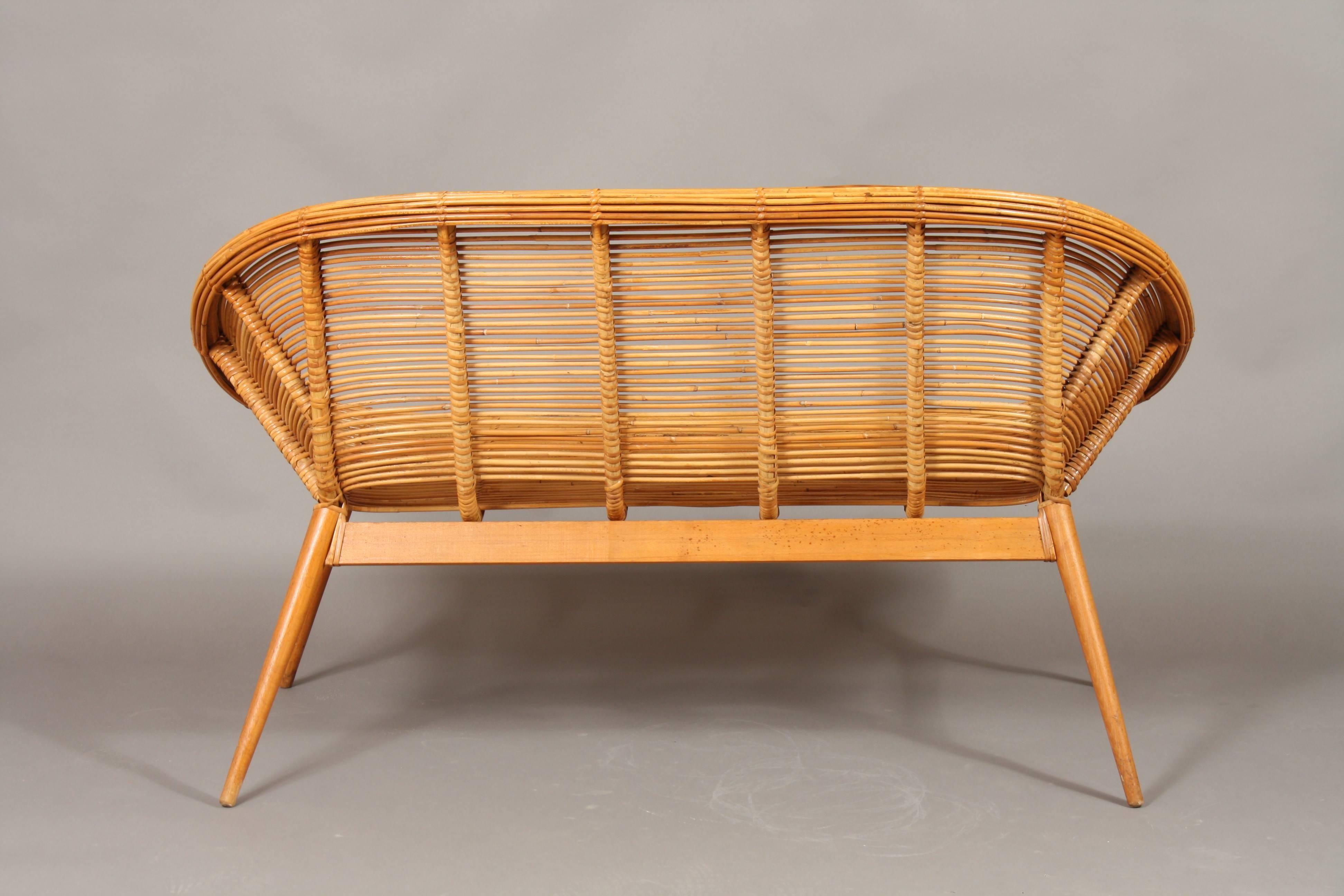 Mid-20th Century 1960s Wicker Sofa with Teak Frame, Design from DDR