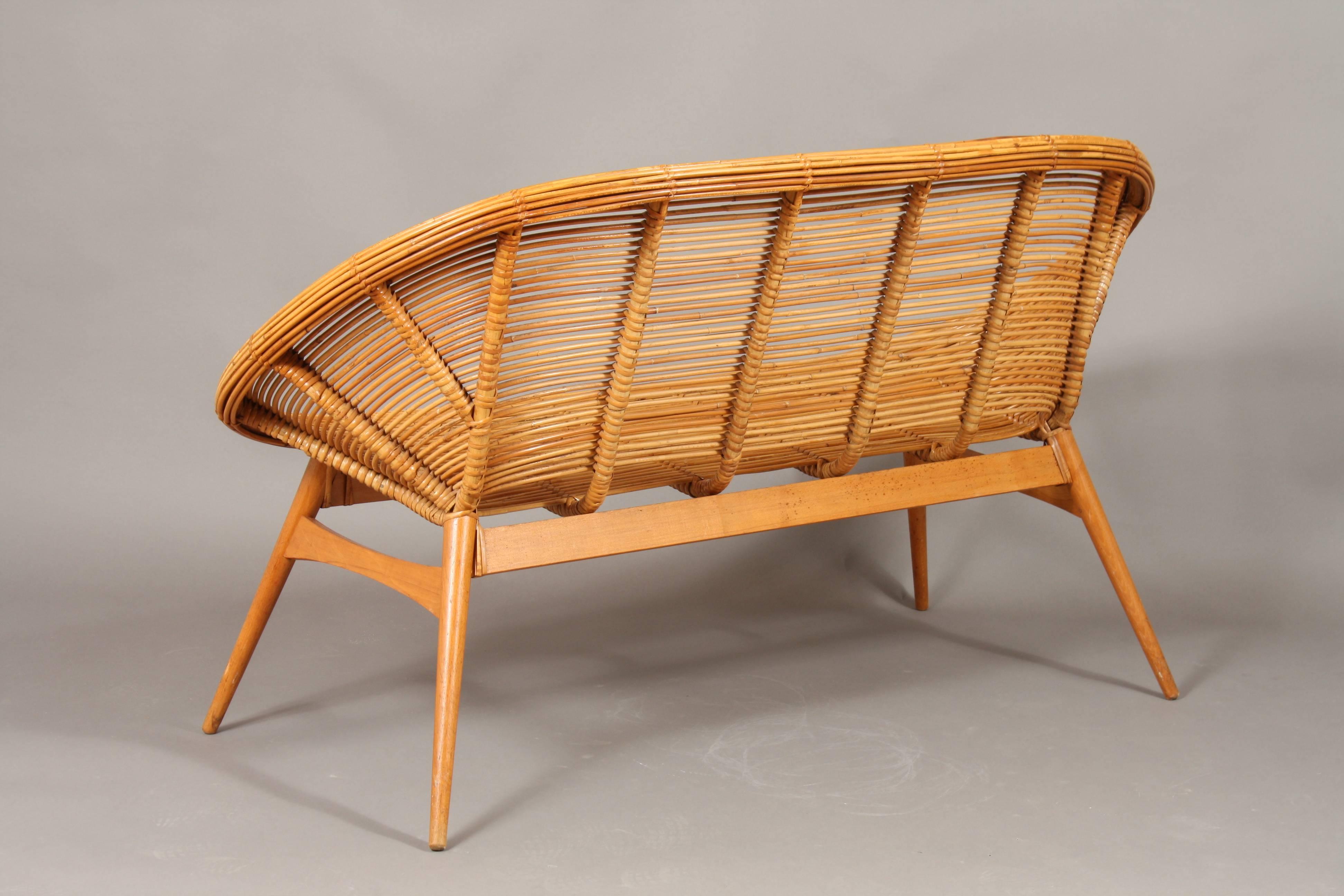 1960s Wicker Sofa with Teak Frame, Design from DDR In Excellent Condition In Faarevejle, DK