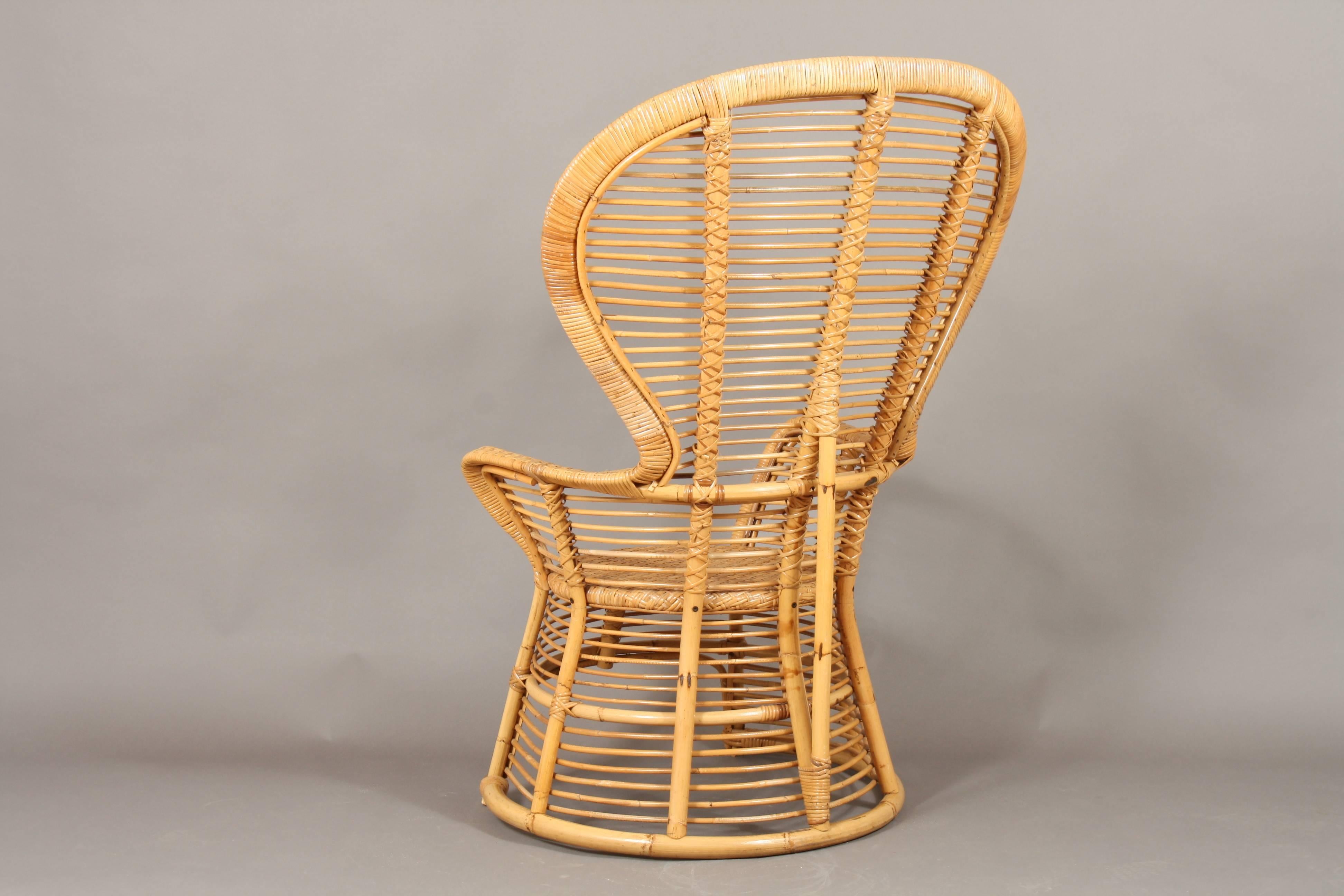 Mid-Century Modern High Rattan Wingback Chair
