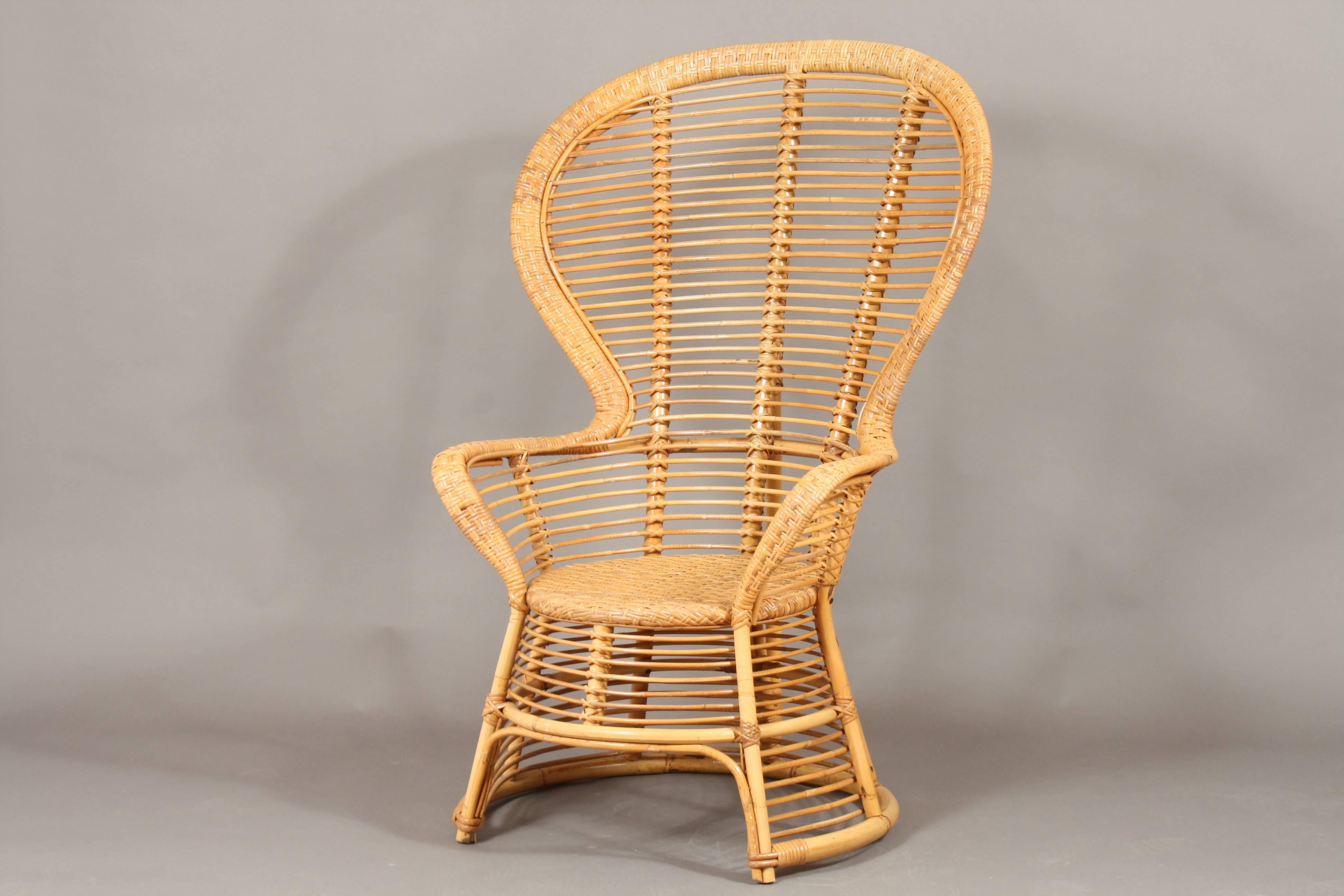 Danish High Rattan Wingback Chair