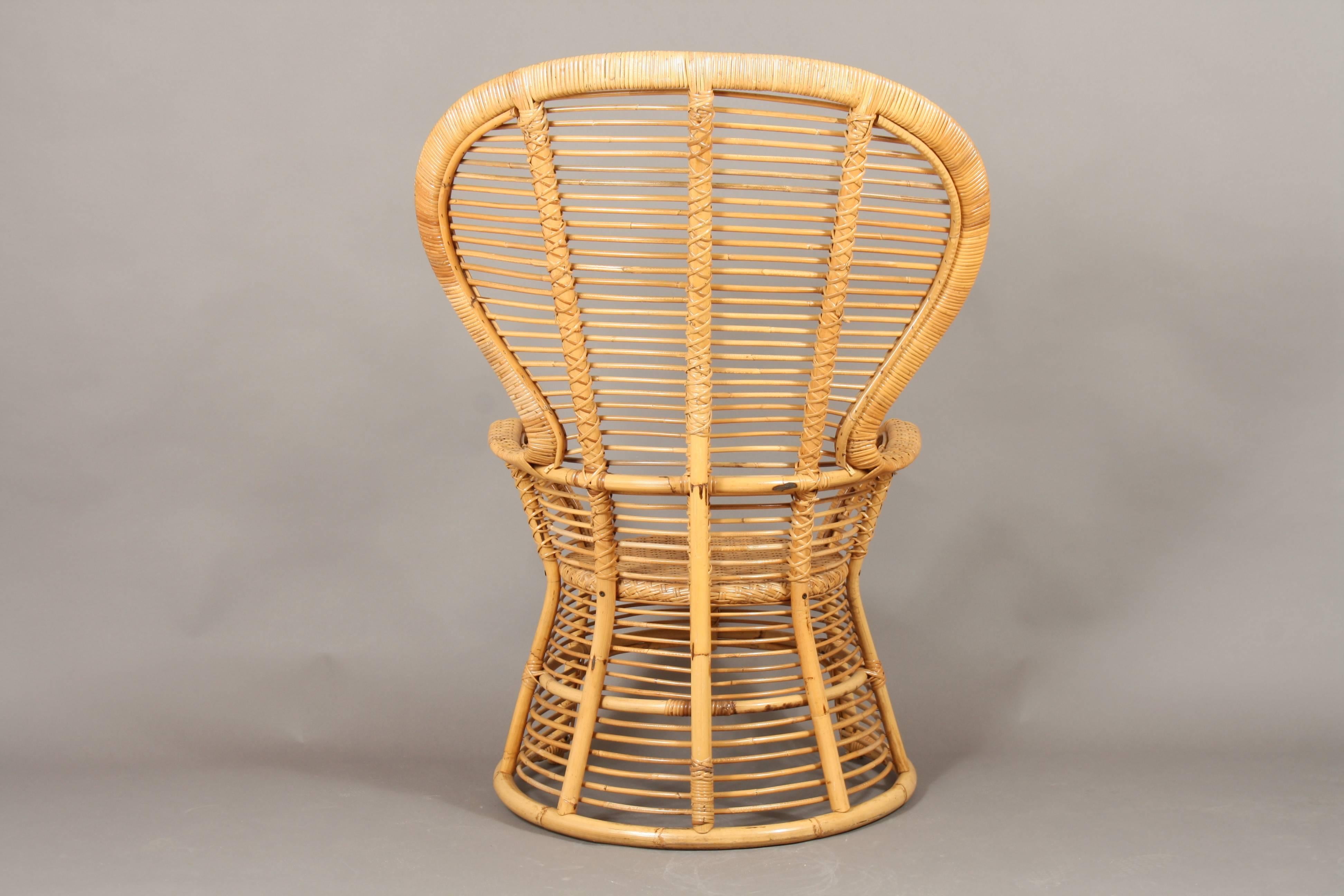 Mid-20th Century High Rattan Wingback Chair