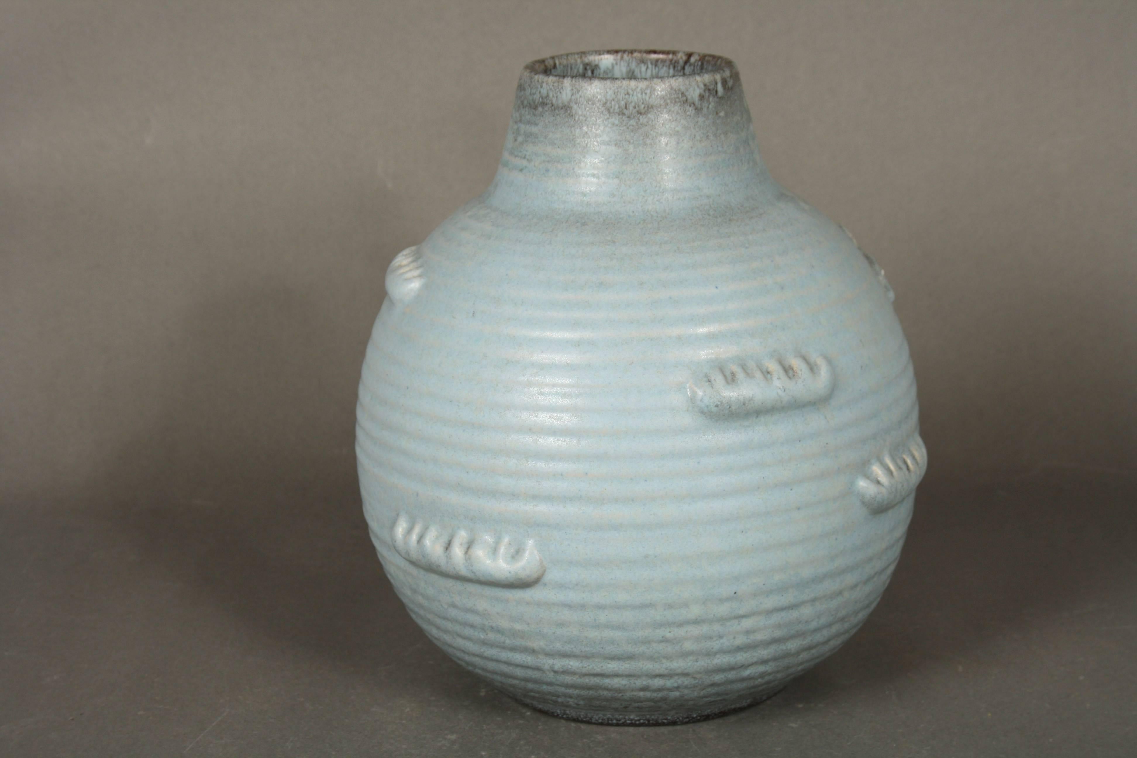 Danish Michael Andersen Stoneware Vase with Light Blue Glaze, 1930s from Denmark For Sale