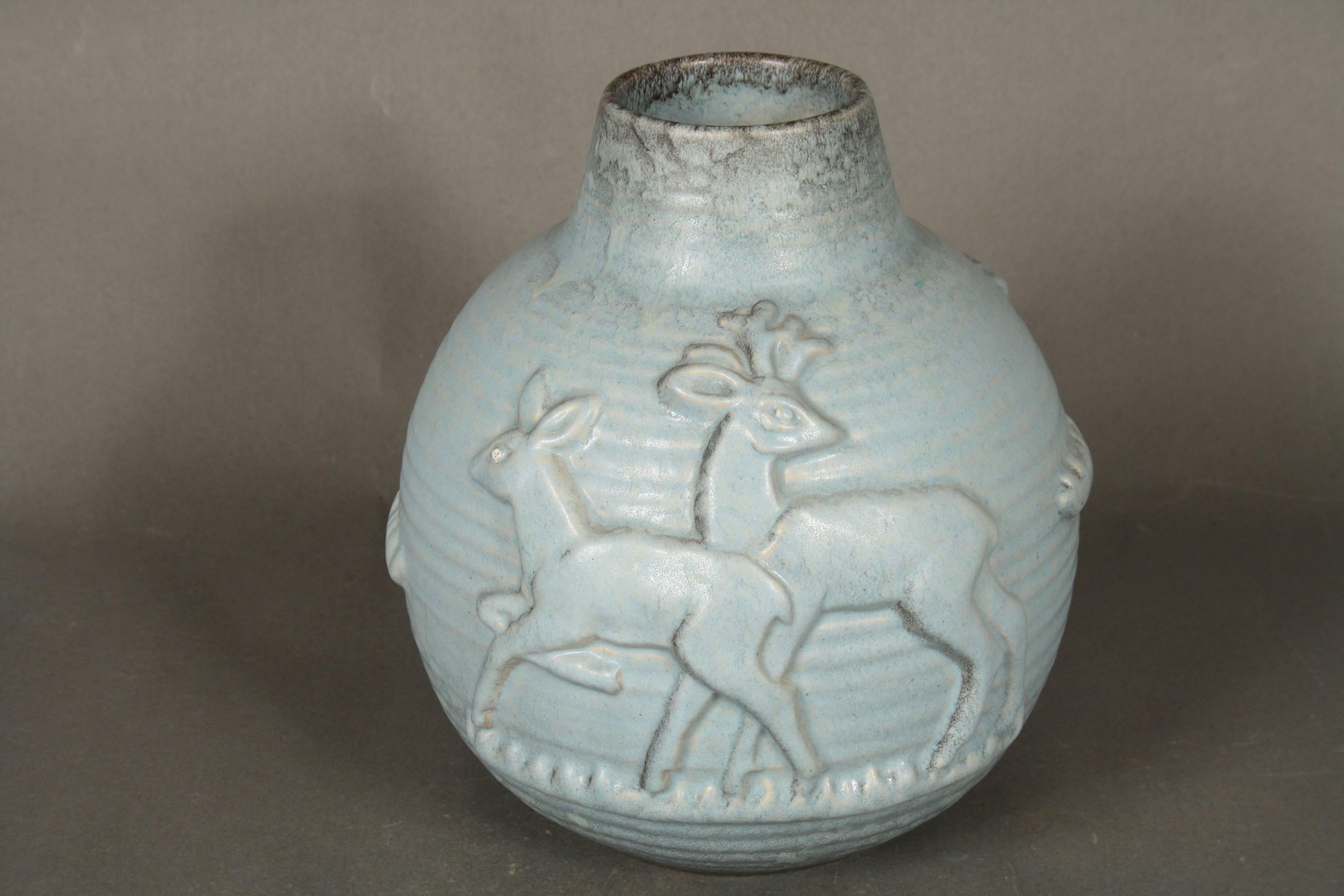 Glazed Michael Andersen Stoneware Vase with Light Blue Glaze, 1930s from Denmark For Sale
