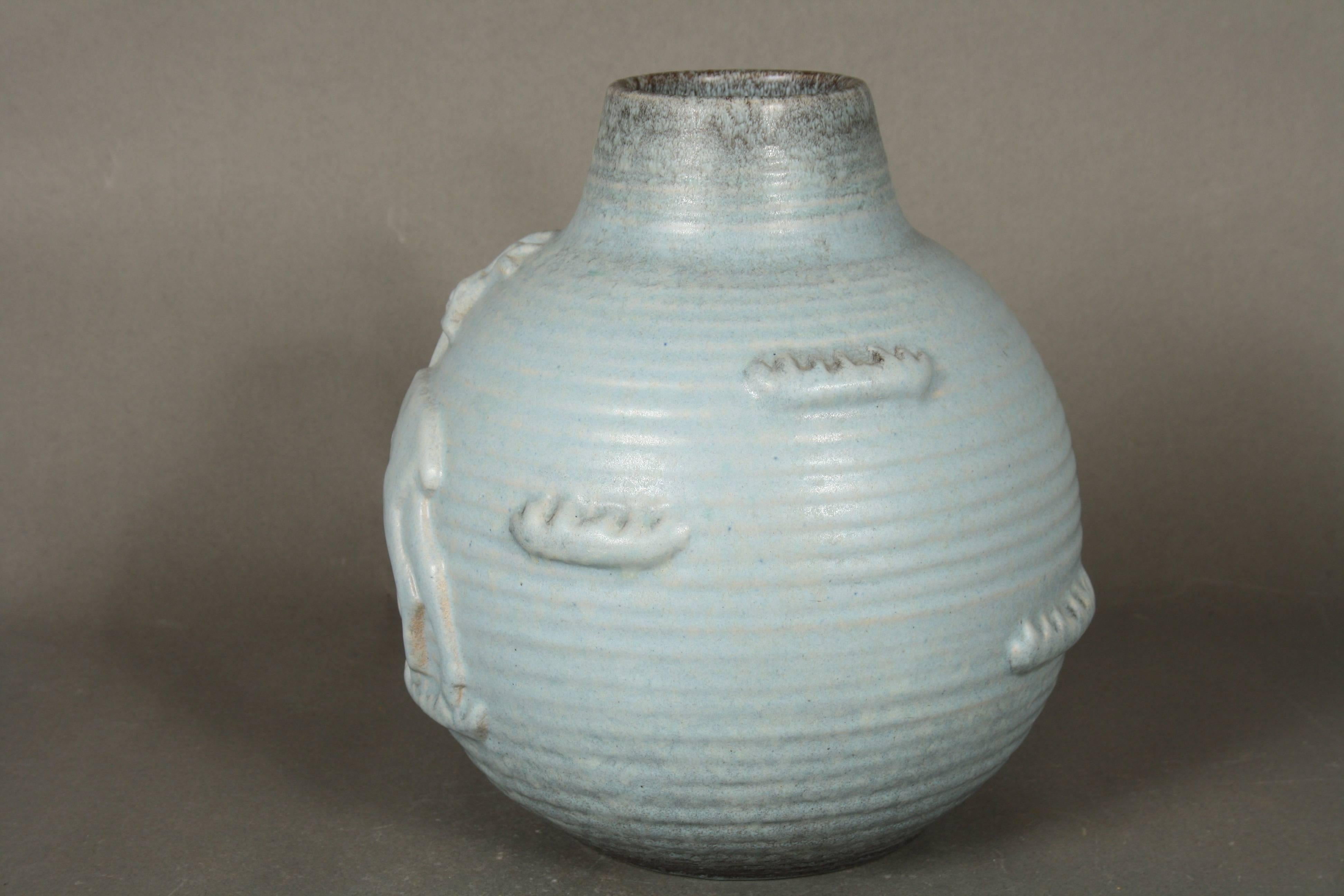 Michael Andersen Stoneware Vase with Light Blue Glaze, 1930s from Denmark In Good Condition For Sale In Faarevejle, DK