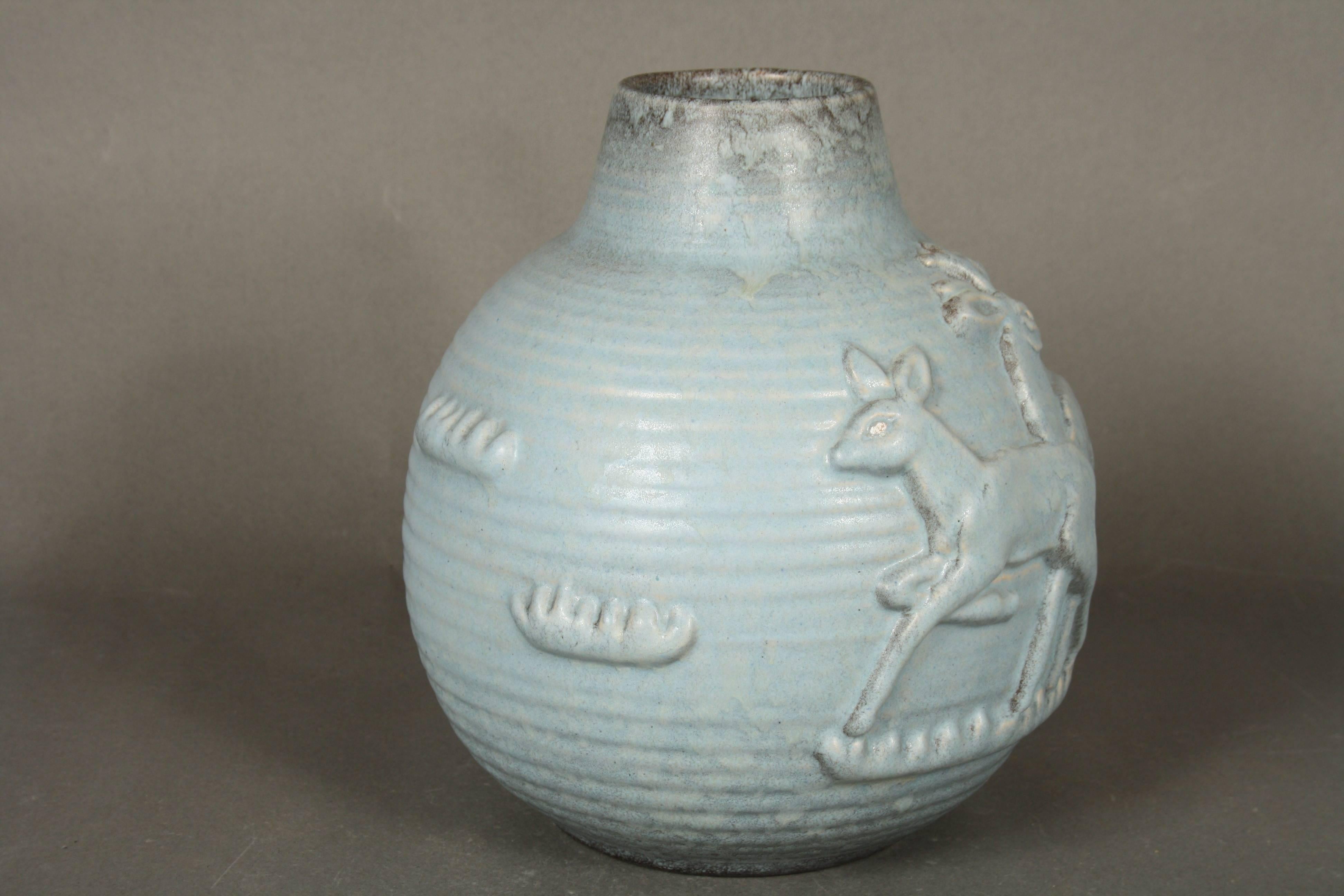 Mid-20th Century Michael Andersen Stoneware Vase with Light Blue Glaze, 1930s from Denmark For Sale