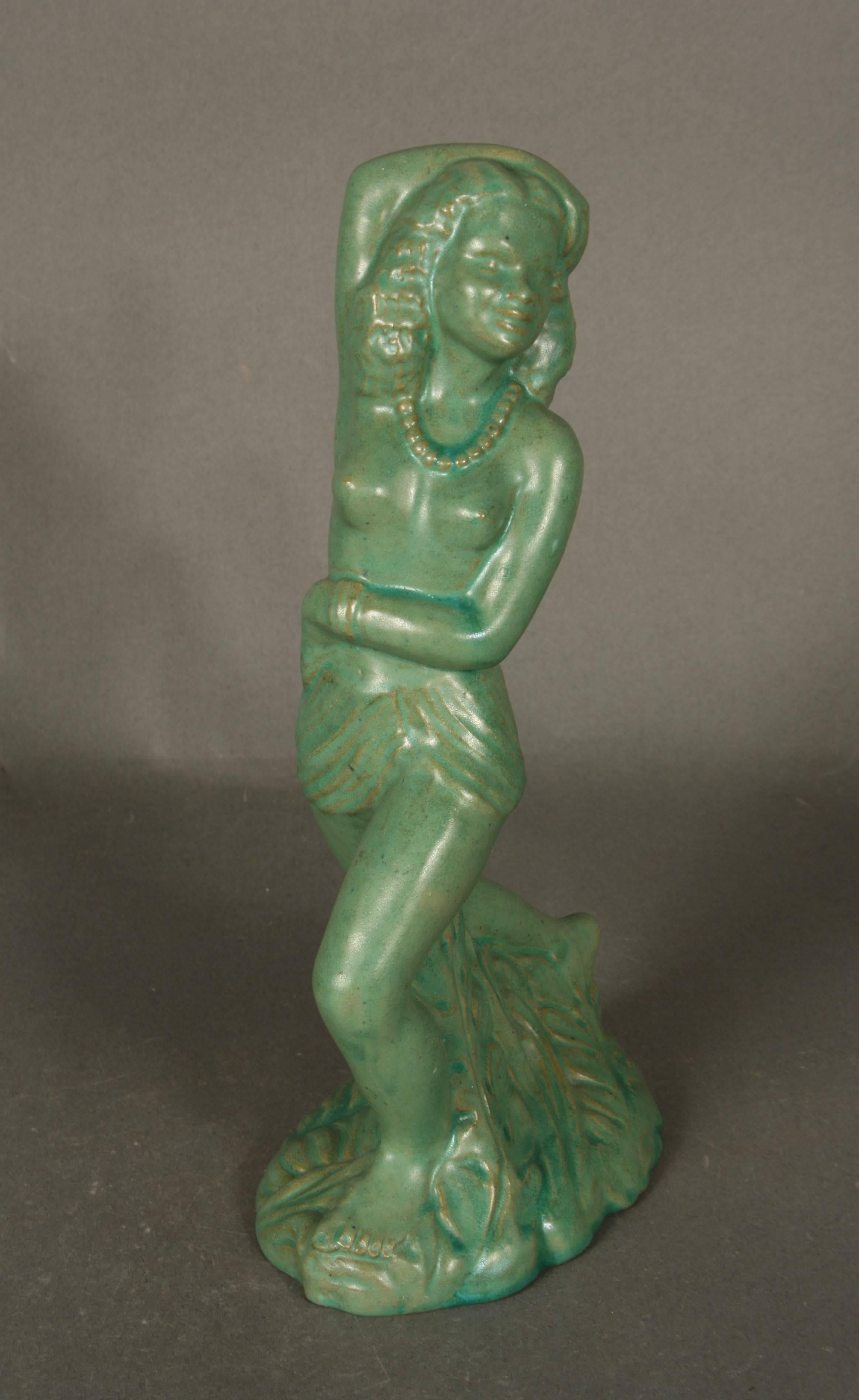 Hawaii Girl, Scandinavian midcentury by Ove Frits Rasmussen, Denmark. Shes beautiful and in a lovely green glaze.