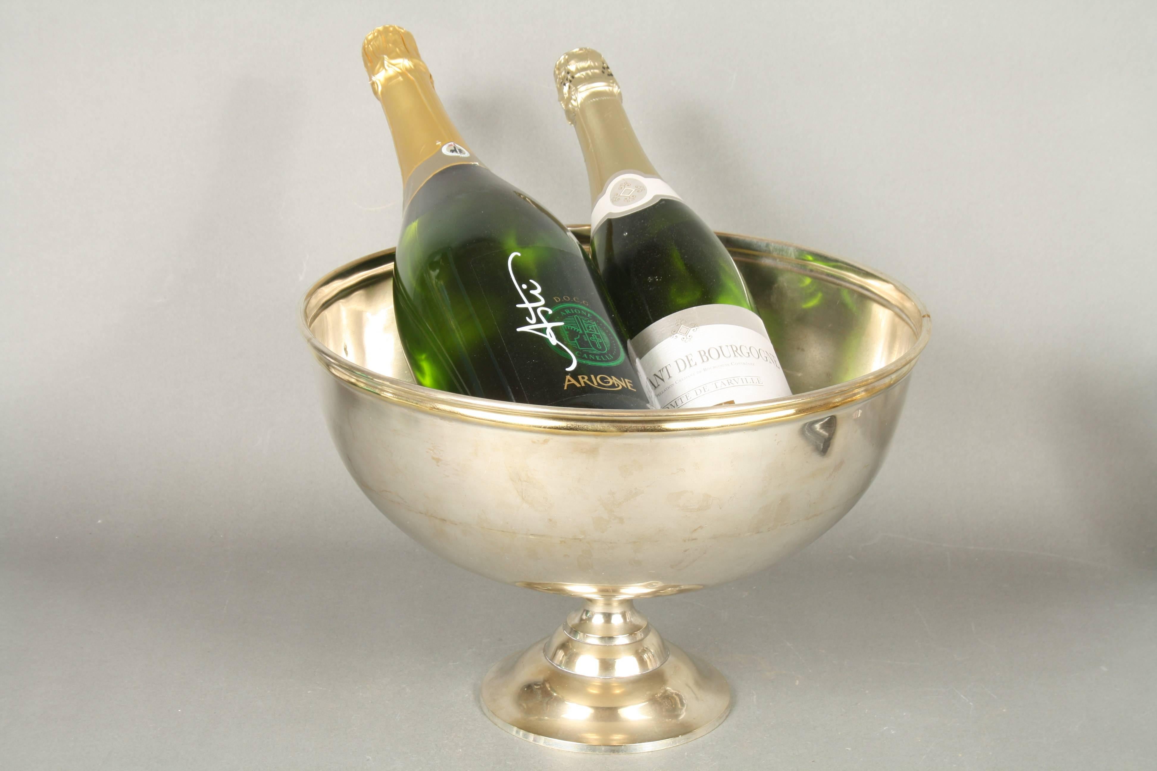 Huge silver plate champagne cooler. Simple modern design with beautiful vintage patina. The bottom can be separated from the top.