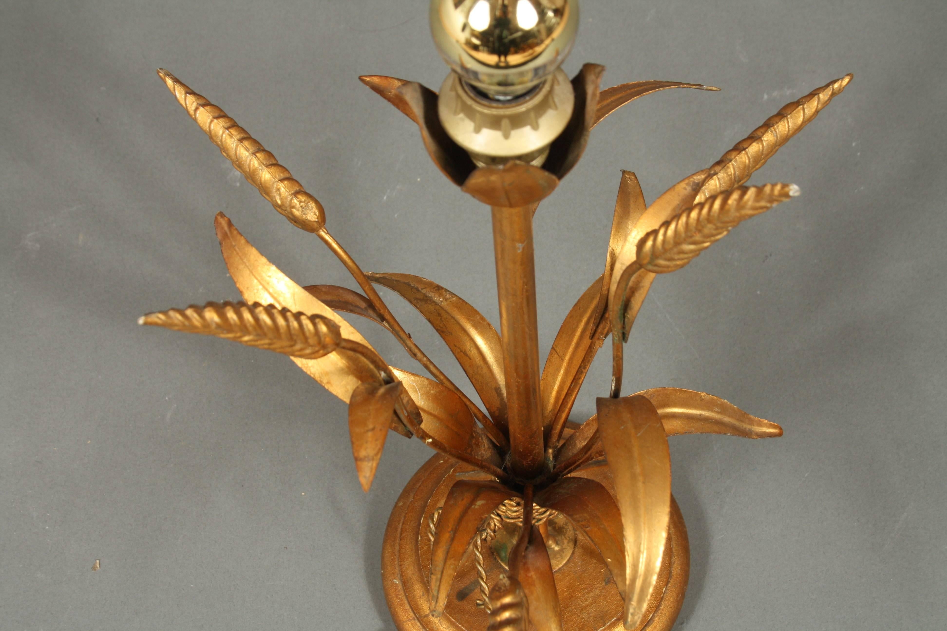 Metal Mid-20th Century Gilded Wheat Sheaf Table Lamp For Sale