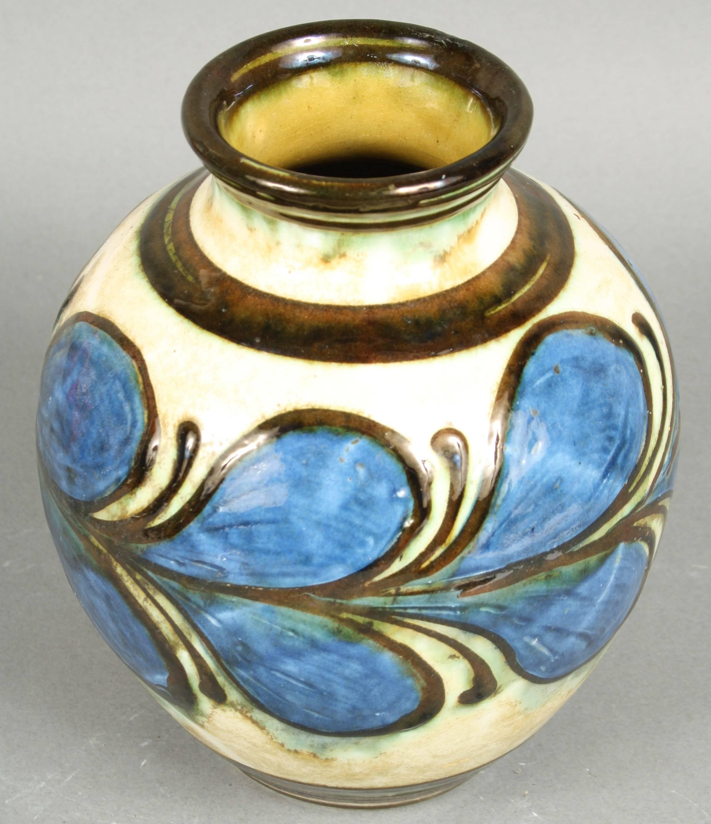 Scandinavian Modern Kähler, HAK, Glazed Stoneware Vase, 1930s, Blue and White, Denmark For Sale