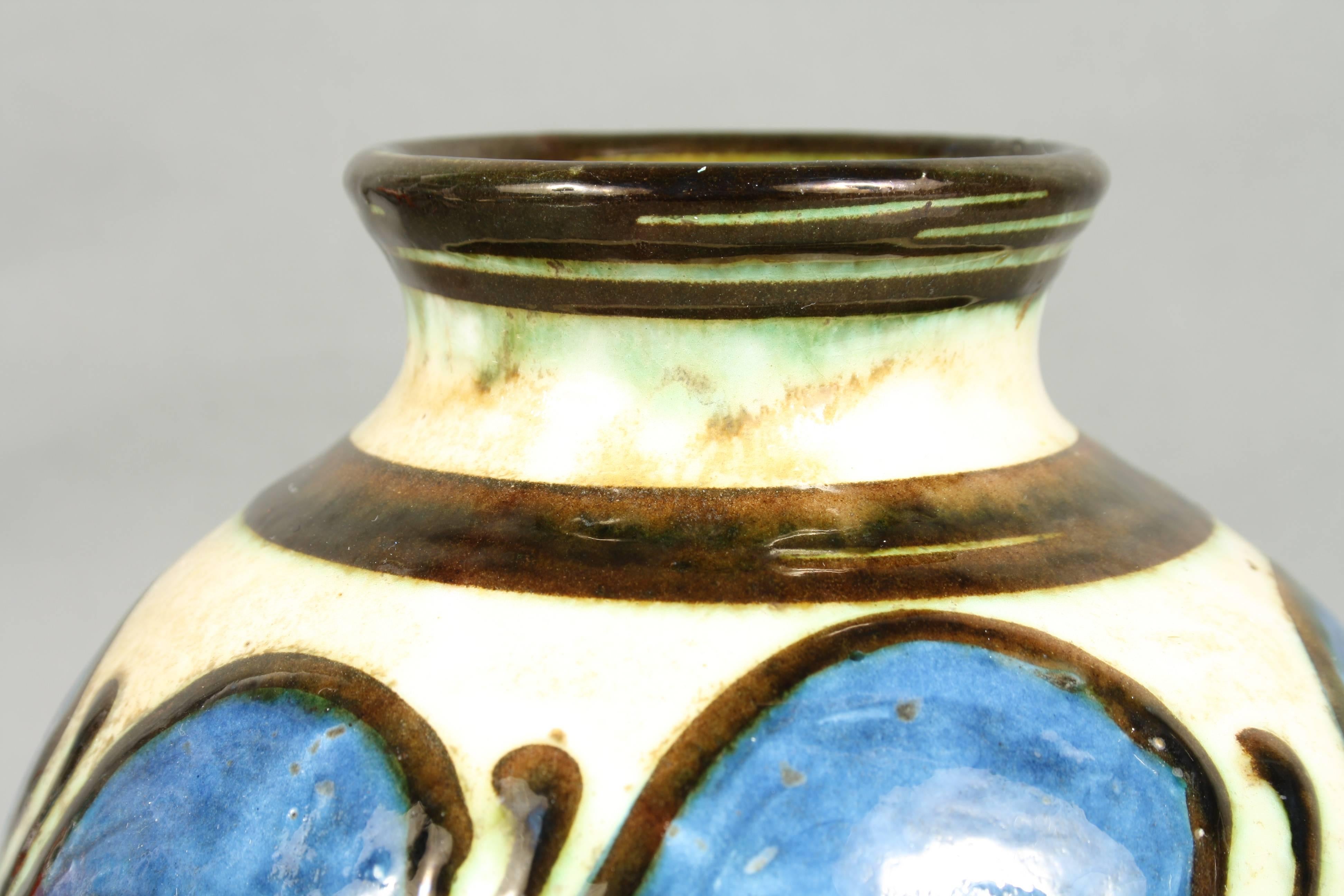 Danish Kähler, HAK, Glazed Stoneware Vase, 1930s, Blue and White, Denmark For Sale