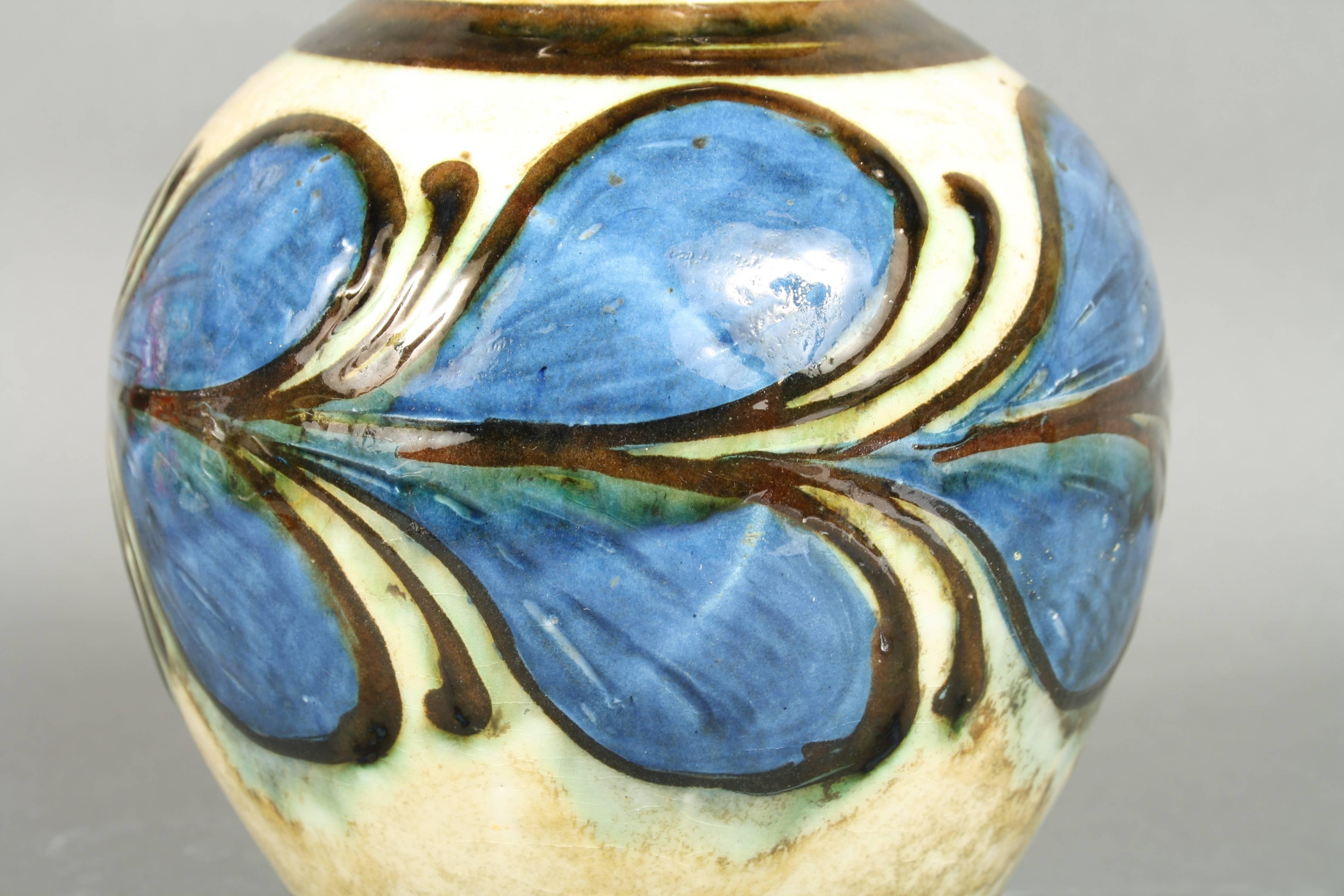 Mid-20th Century Kähler, HAK, Glazed Stoneware Vase, 1930s, Blue and White, Denmark For Sale