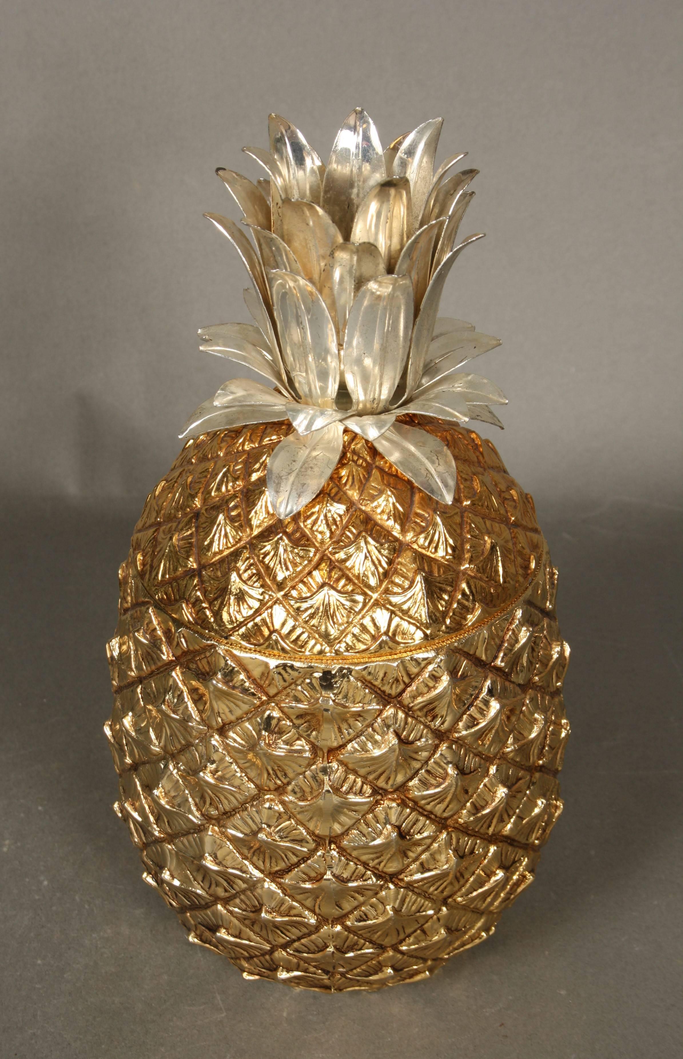 Mid-Century Modern Italian Gilt and Silver Colored Mauro Manetti Pineapple Ice Bucket, 1960s For Sale