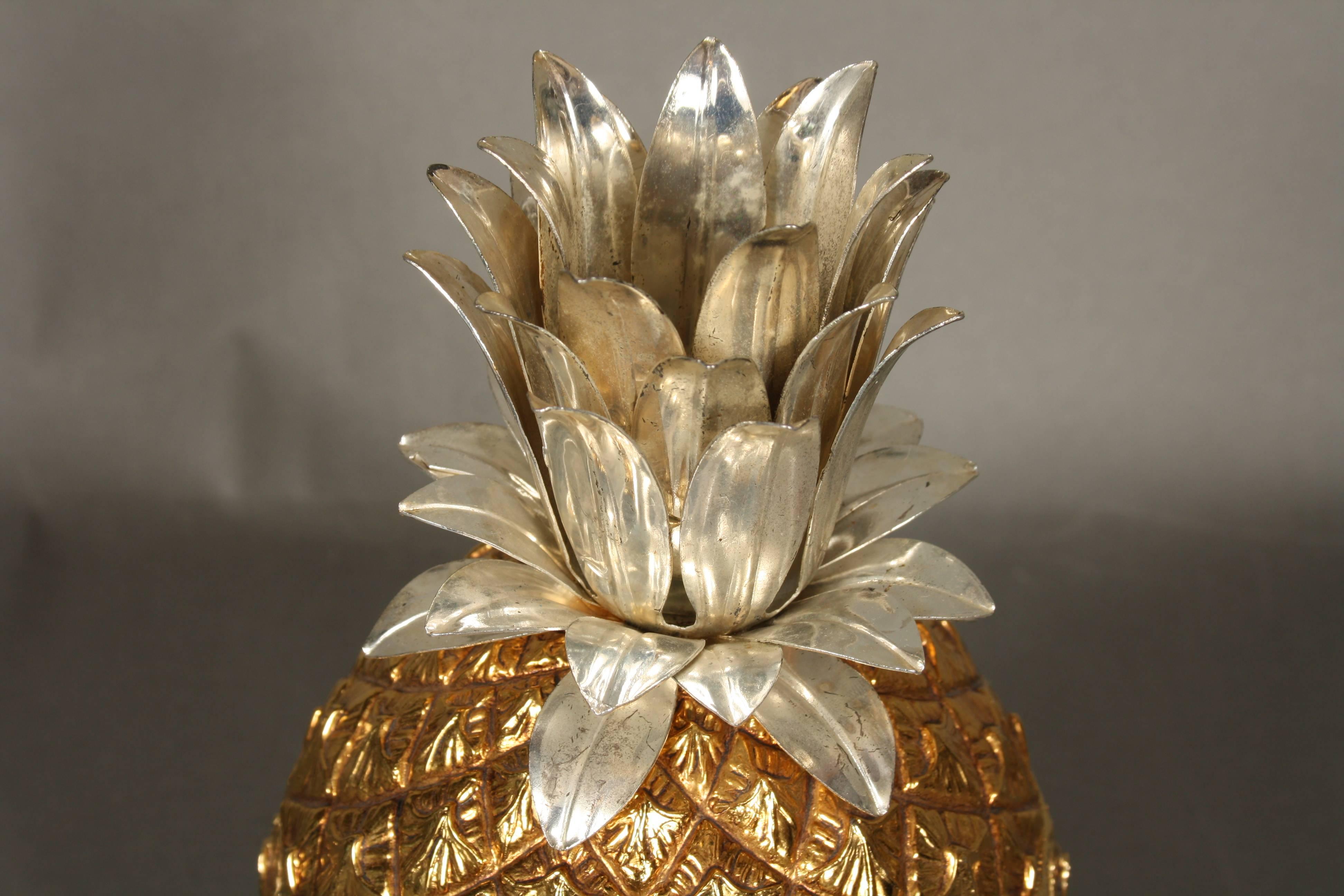 Metal Italian Gilt and Silver Colored Mauro Manetti Pineapple Ice Bucket, 1960s For Sale